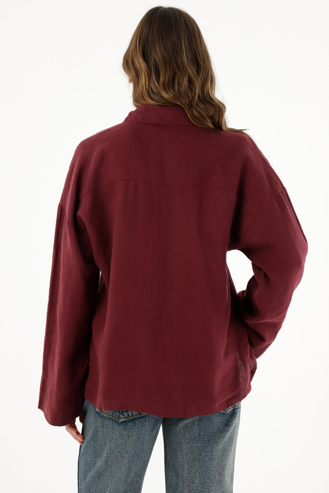 Women's Long Red 100% Linen Blouse