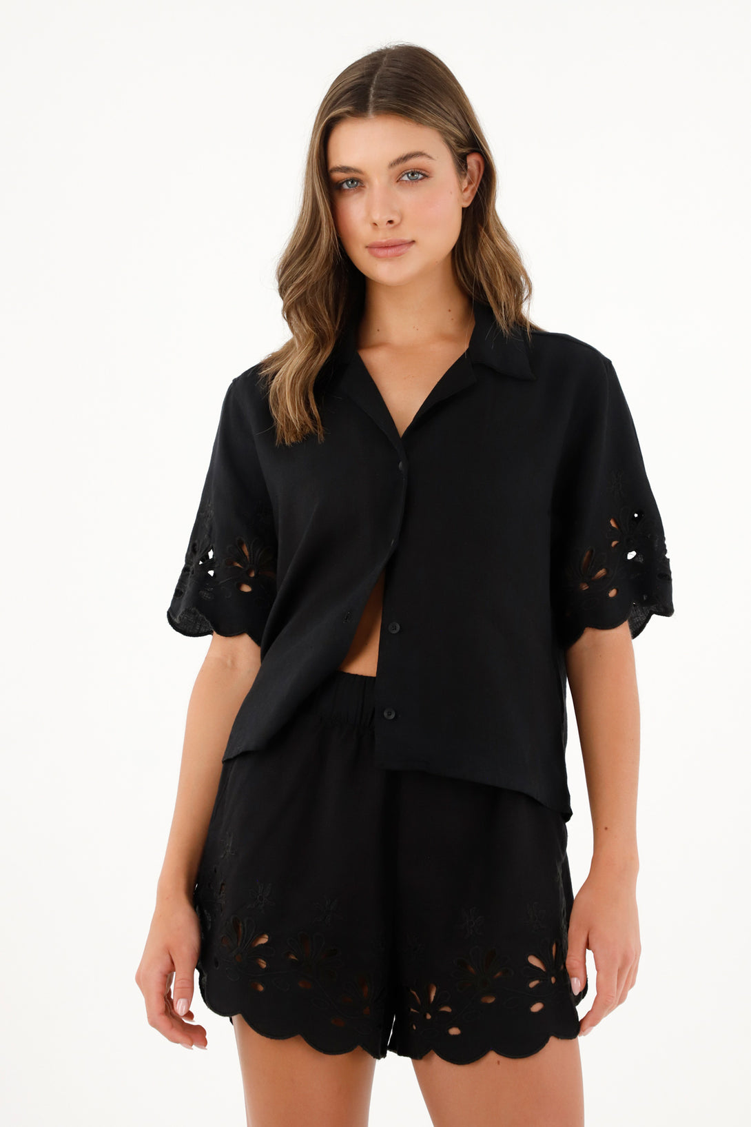 Women's black shirt with keyhole sleeves