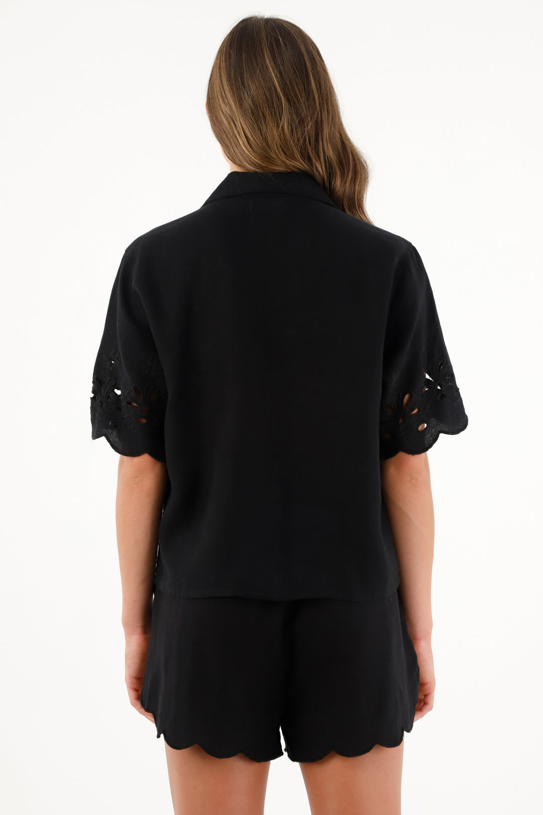 Women's black shirt with keyhole sleeves