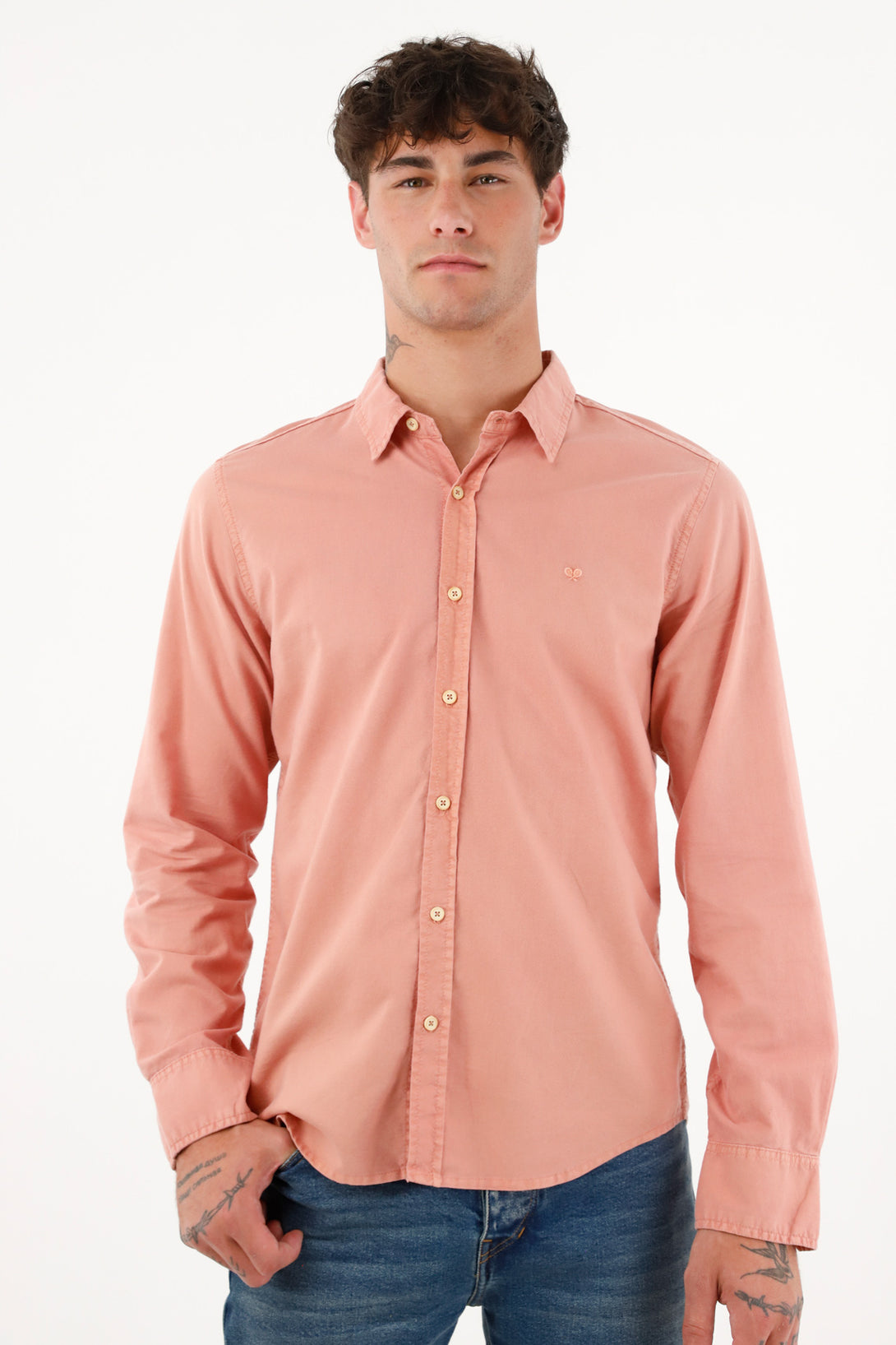 Men's Long Pink Oxford Cloth Shirt