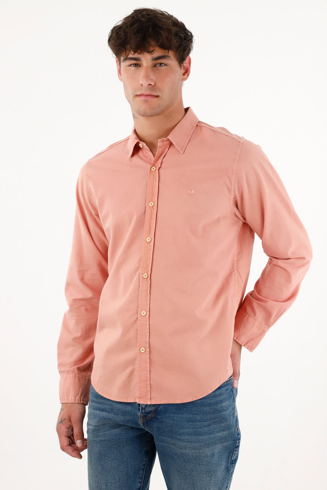 Men's Long Pink Oxford Cloth Shirt