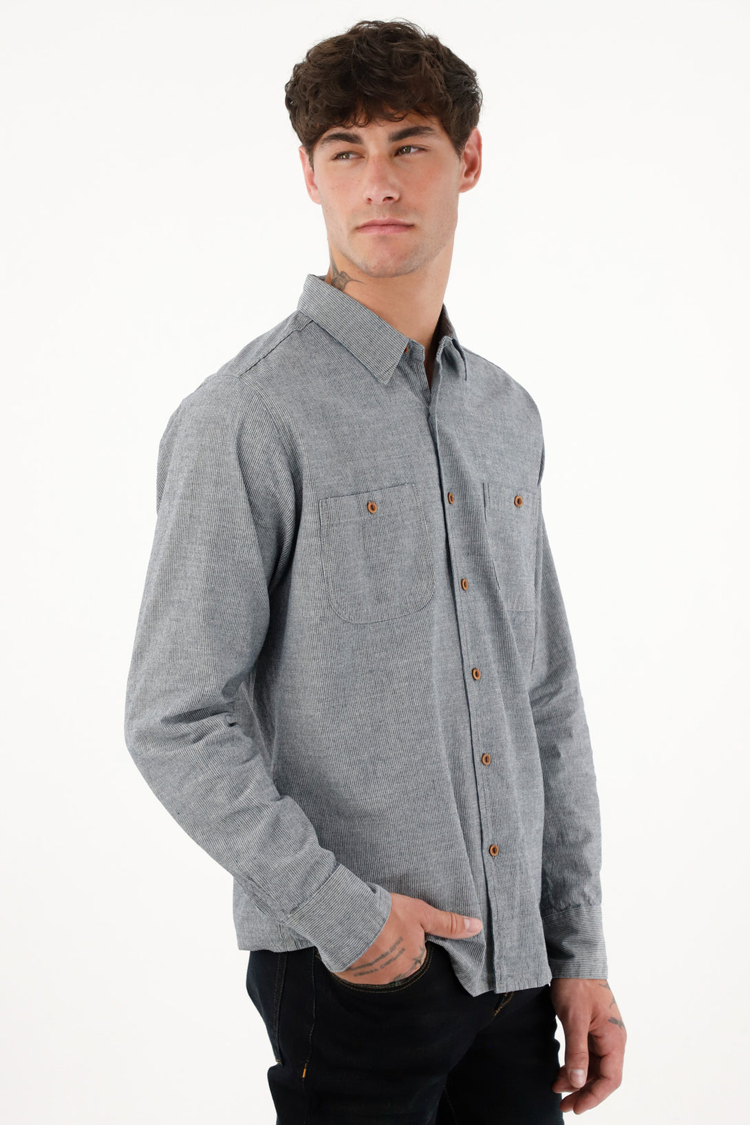 Men's Striped Pre-Washed Blue Shirt