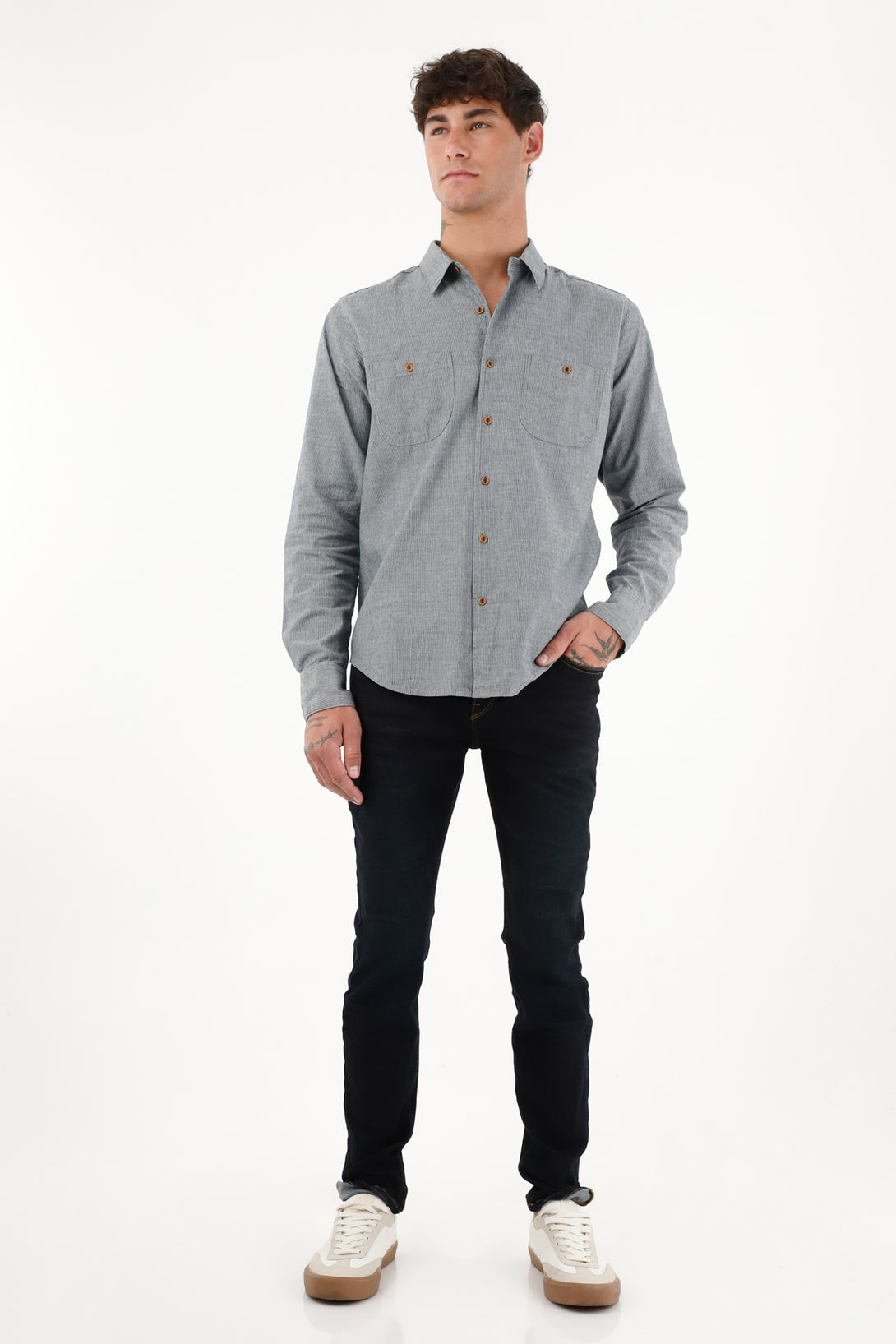 Men's Striped Pre-Washed Blue Shirt