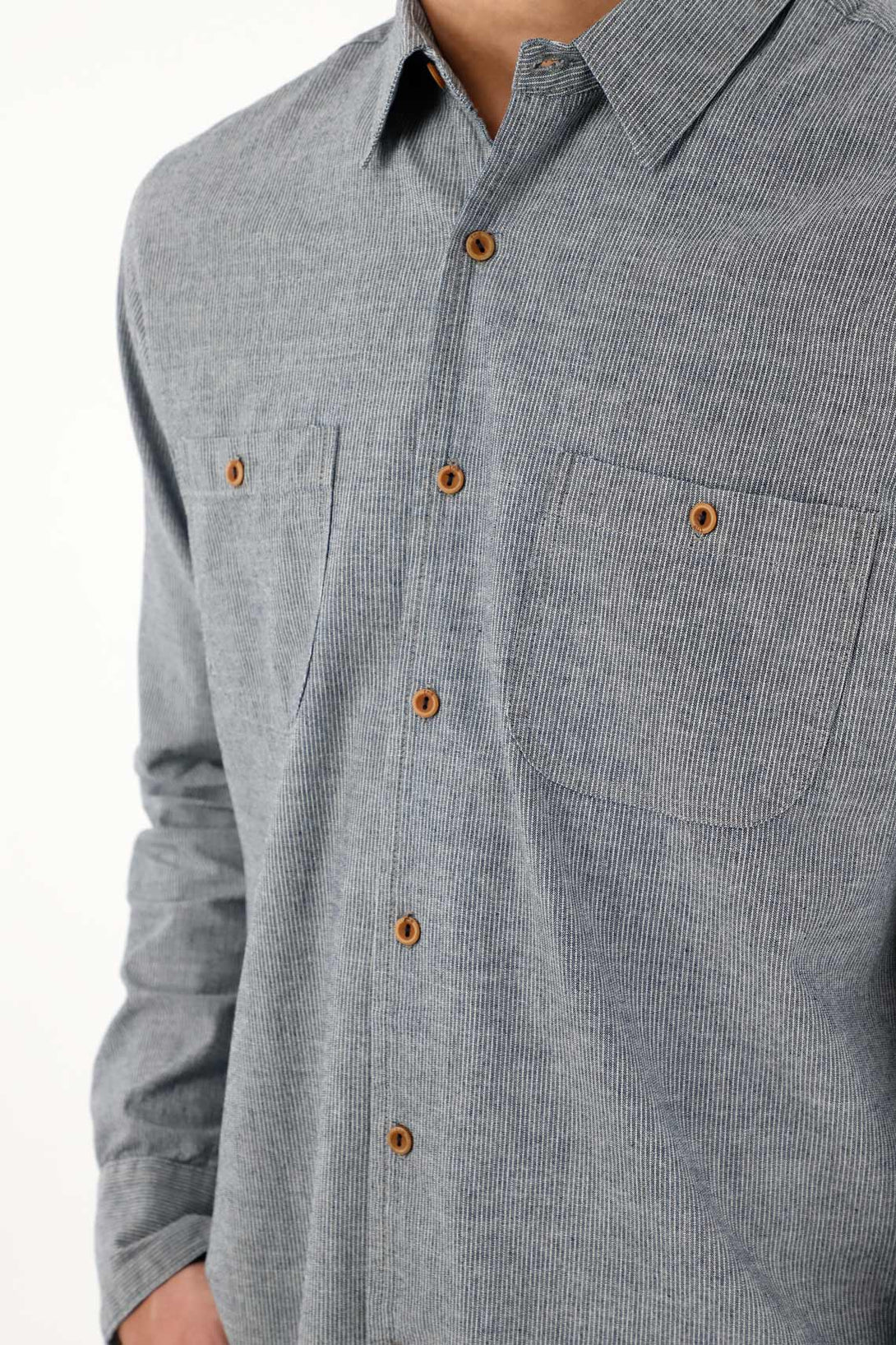 Men's Striped Pre-Washed Blue Shirt