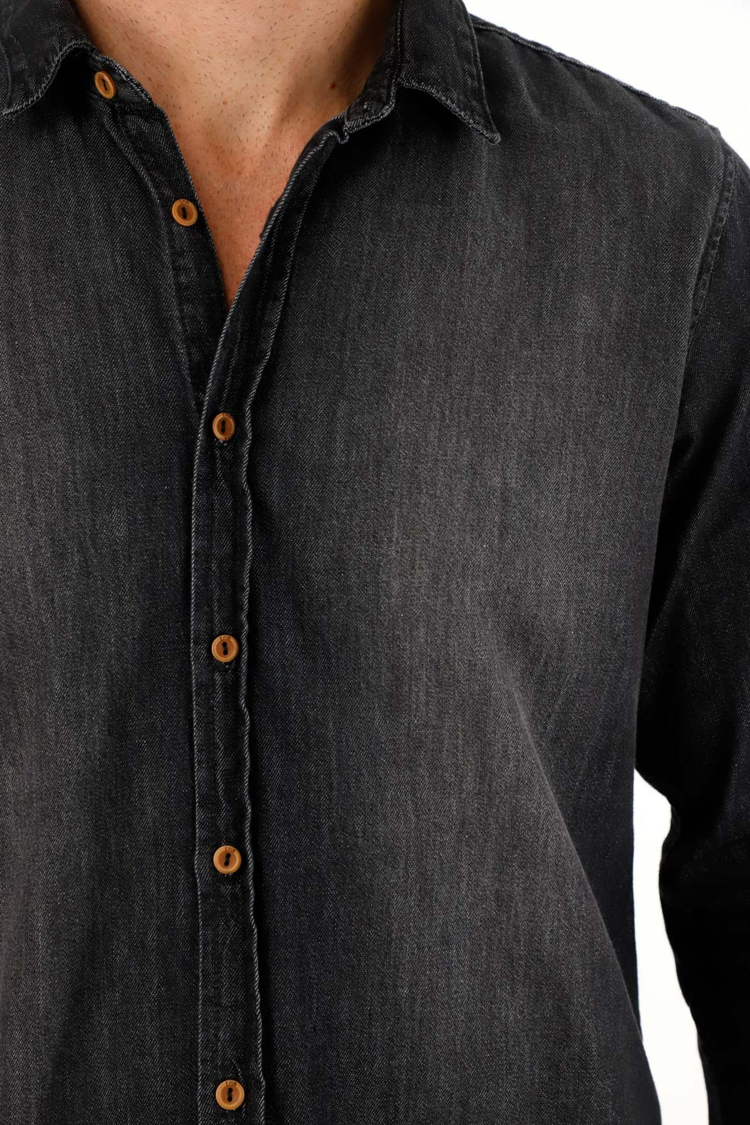 Men's long sleeve black denim shirt