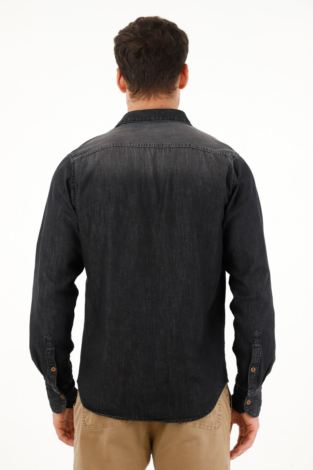 Men's long sleeve black denim shirt