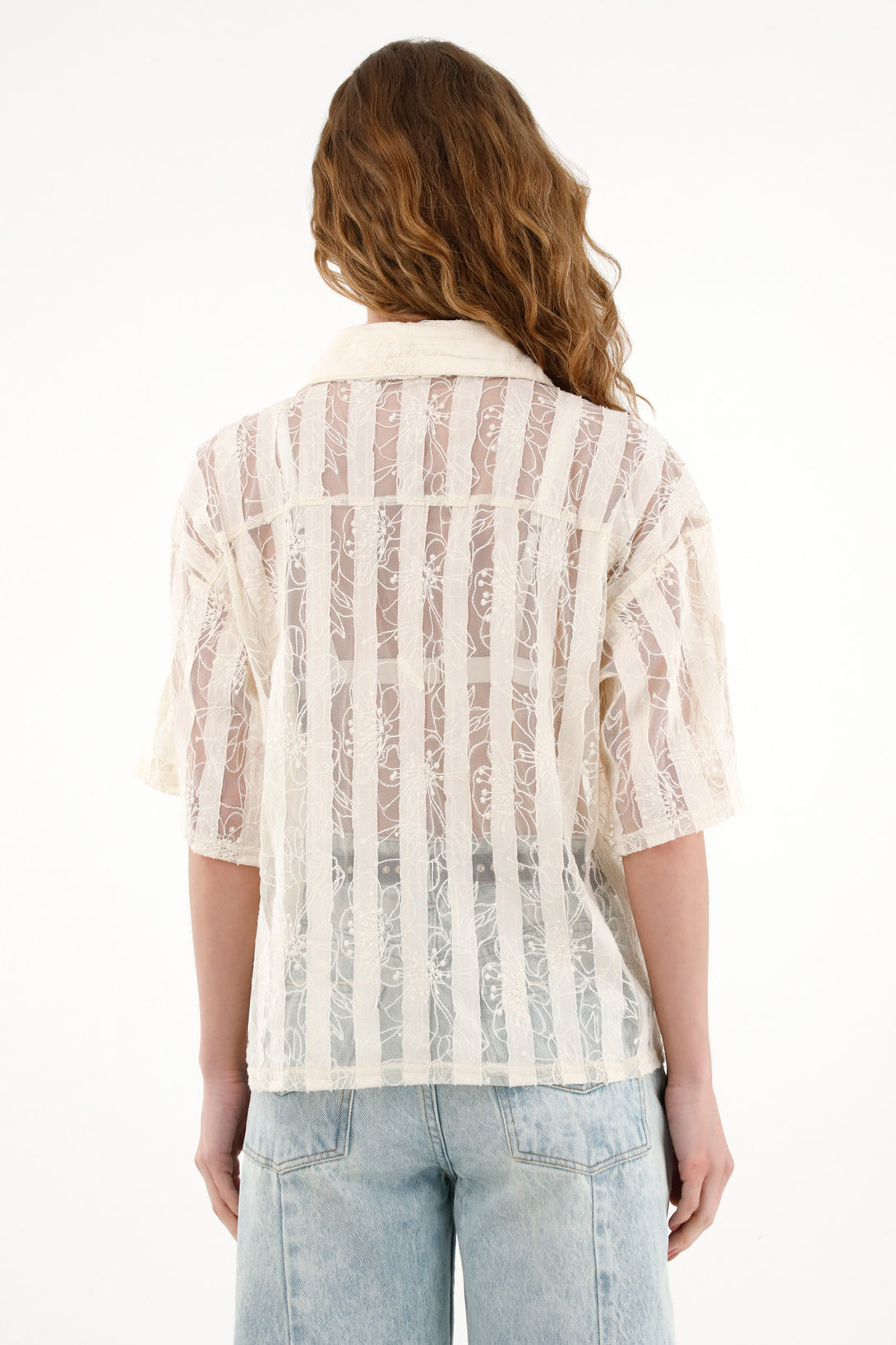 Women's Sheer Floral Embroidered Shirt