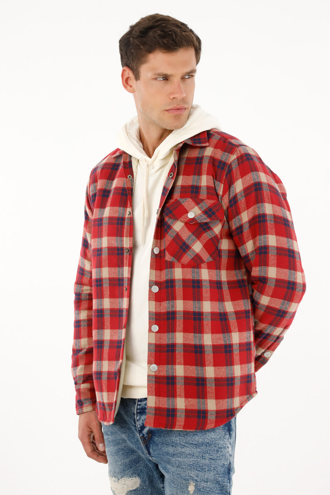 Men's Flannel Checkered Shirt with Sherpa Lining