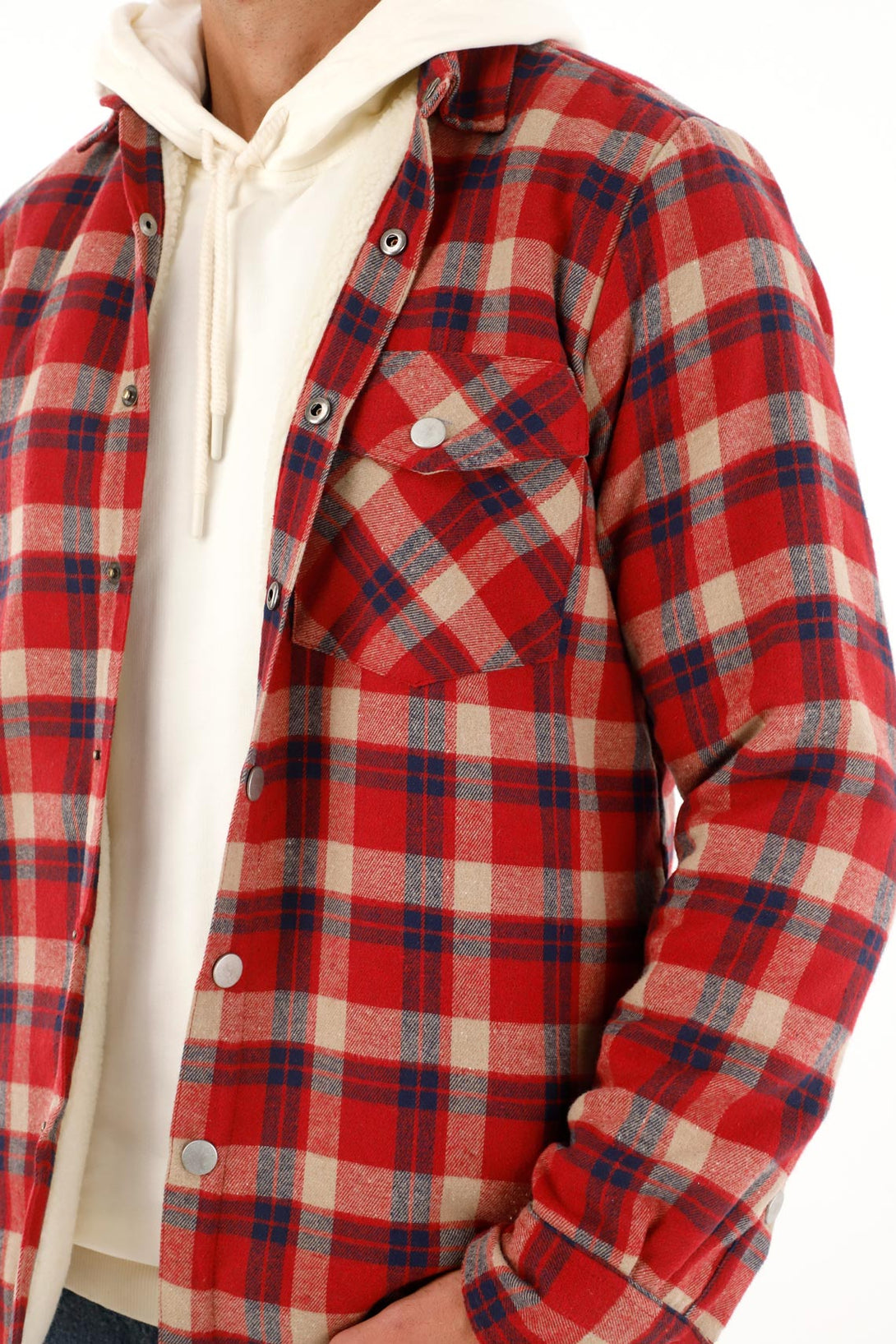 Men's Flannel Checkered Shirt with Sherpa Lining