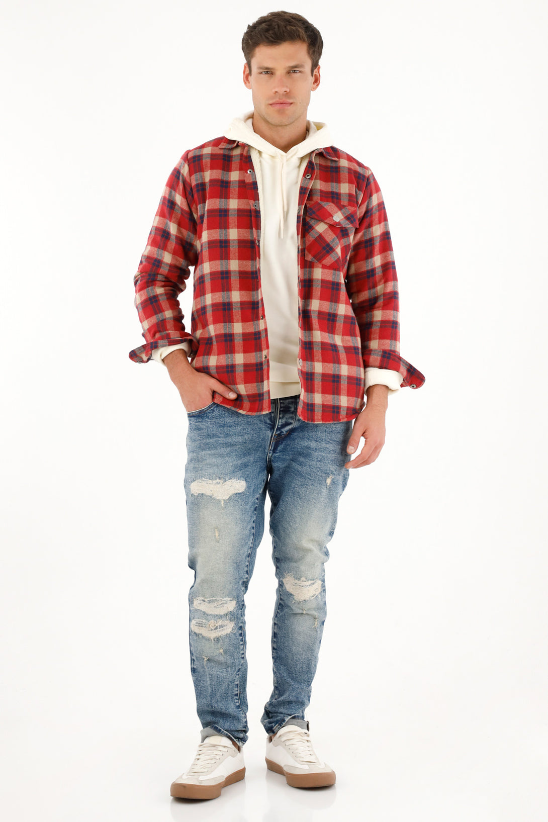 Men's Flannel Checkered Shirt with Sherpa Lining