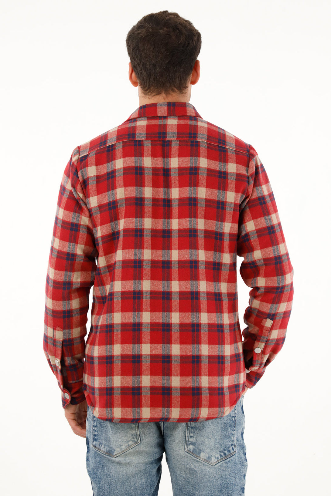 Men's Flannel Checkered Shirt with Sherpa Lining