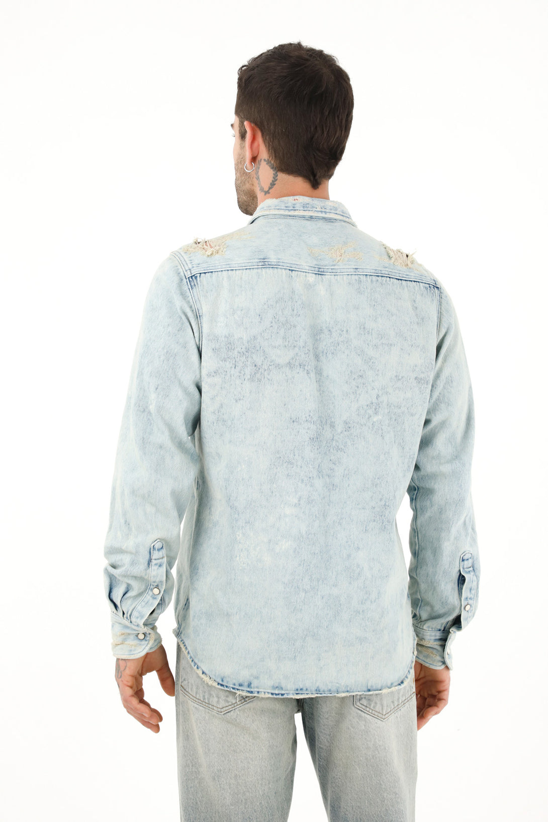 Camisa azul manga larga en denim para hombre