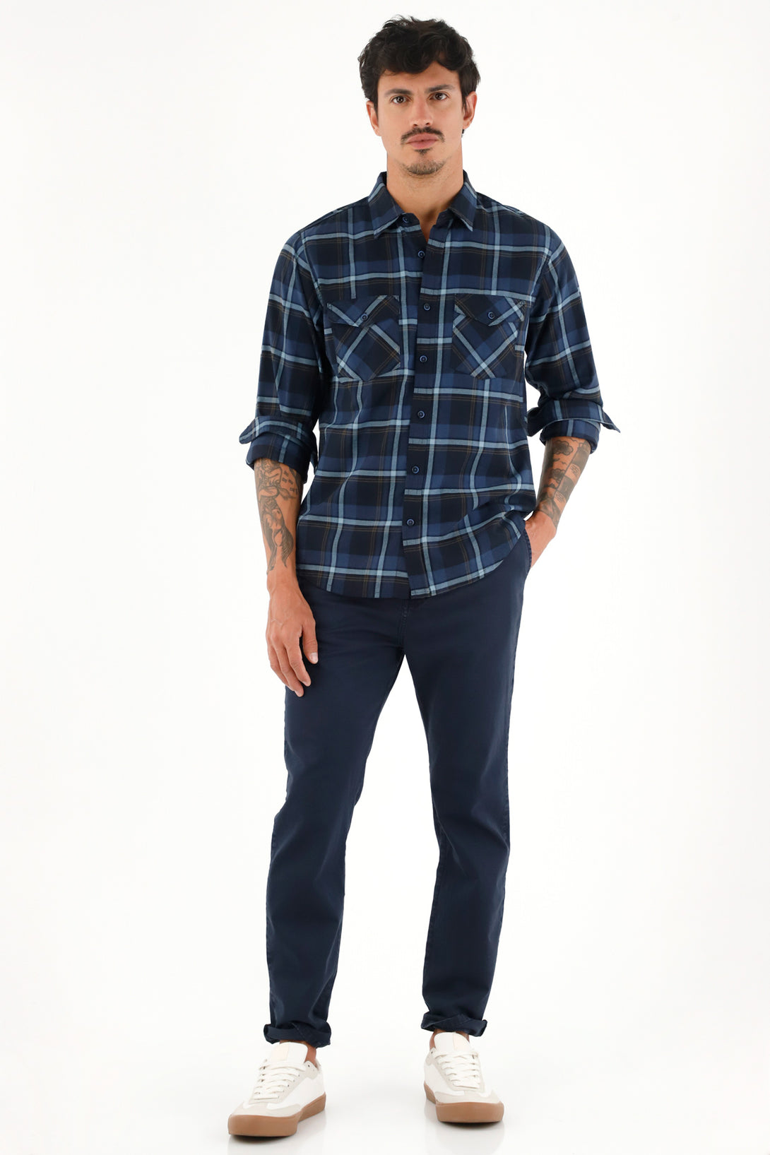 Men's Blue Plaid Button-Down Shirt