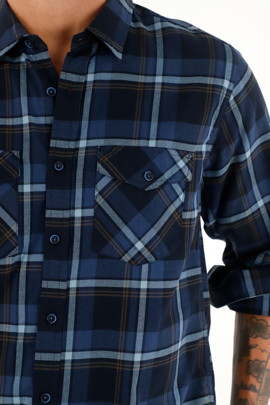 Men's Blue Plaid Button-Down Shirt