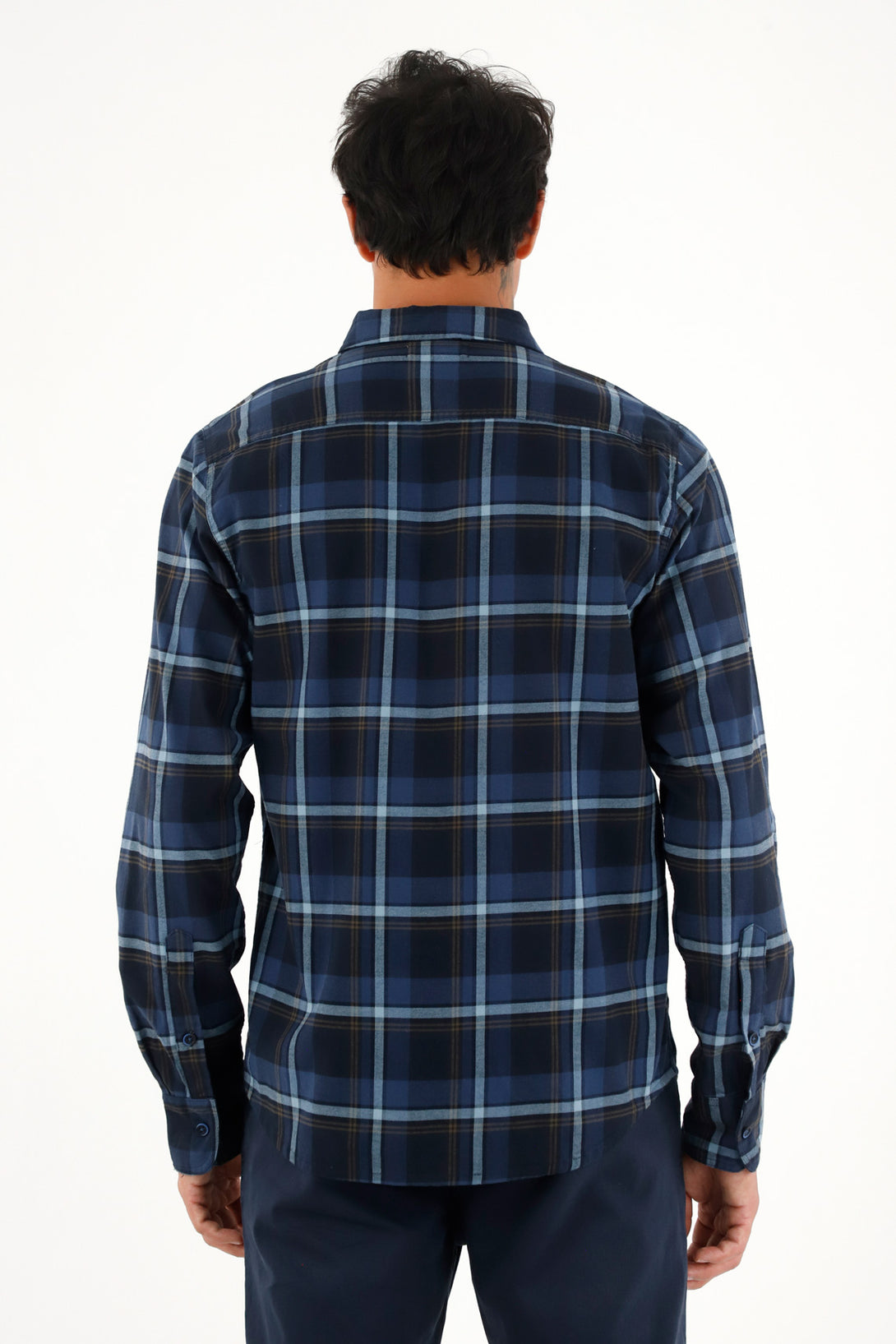 Men's Blue Plaid Button-Down Shirt
