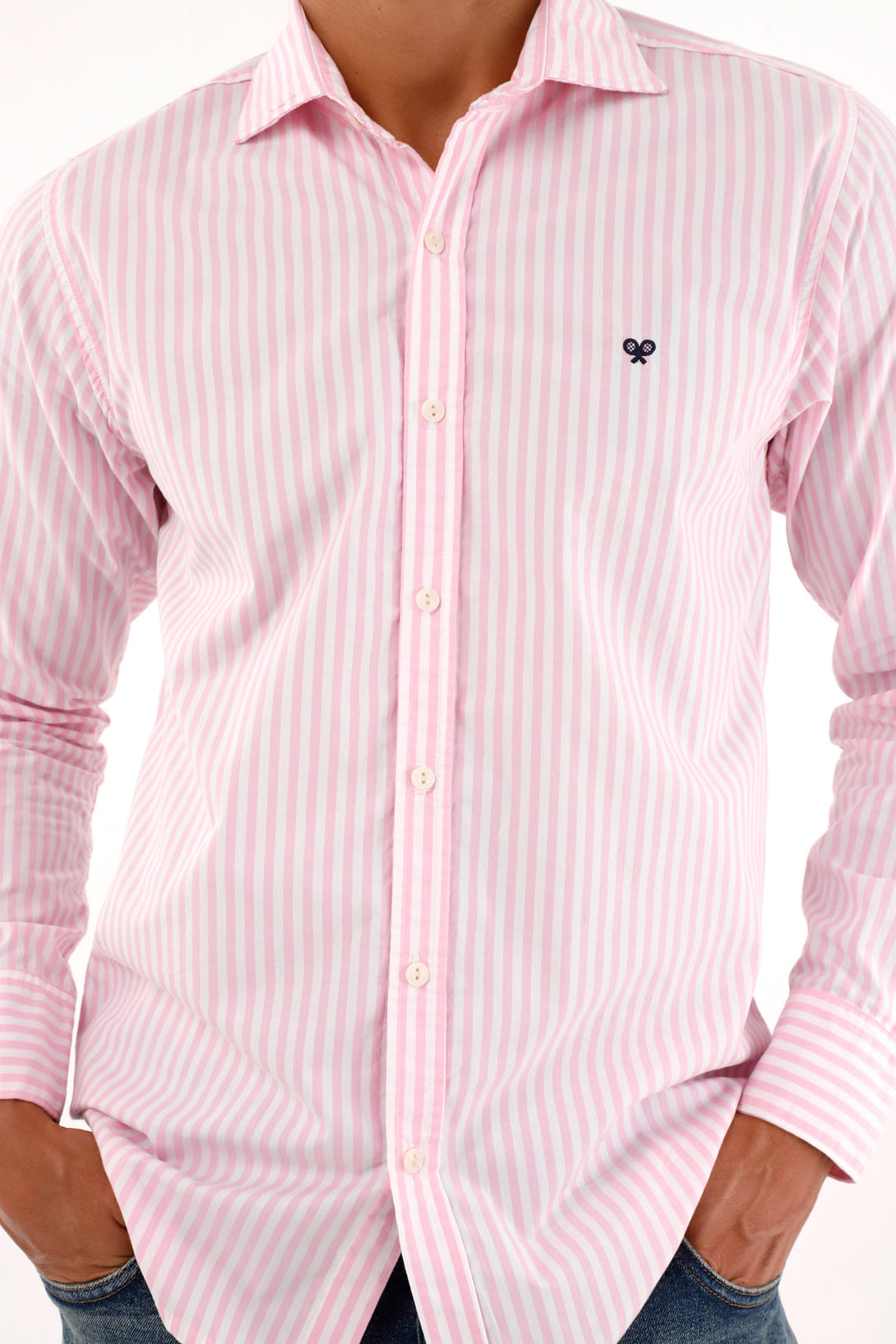 Pink Long Sleeve Striped Shirt for Men