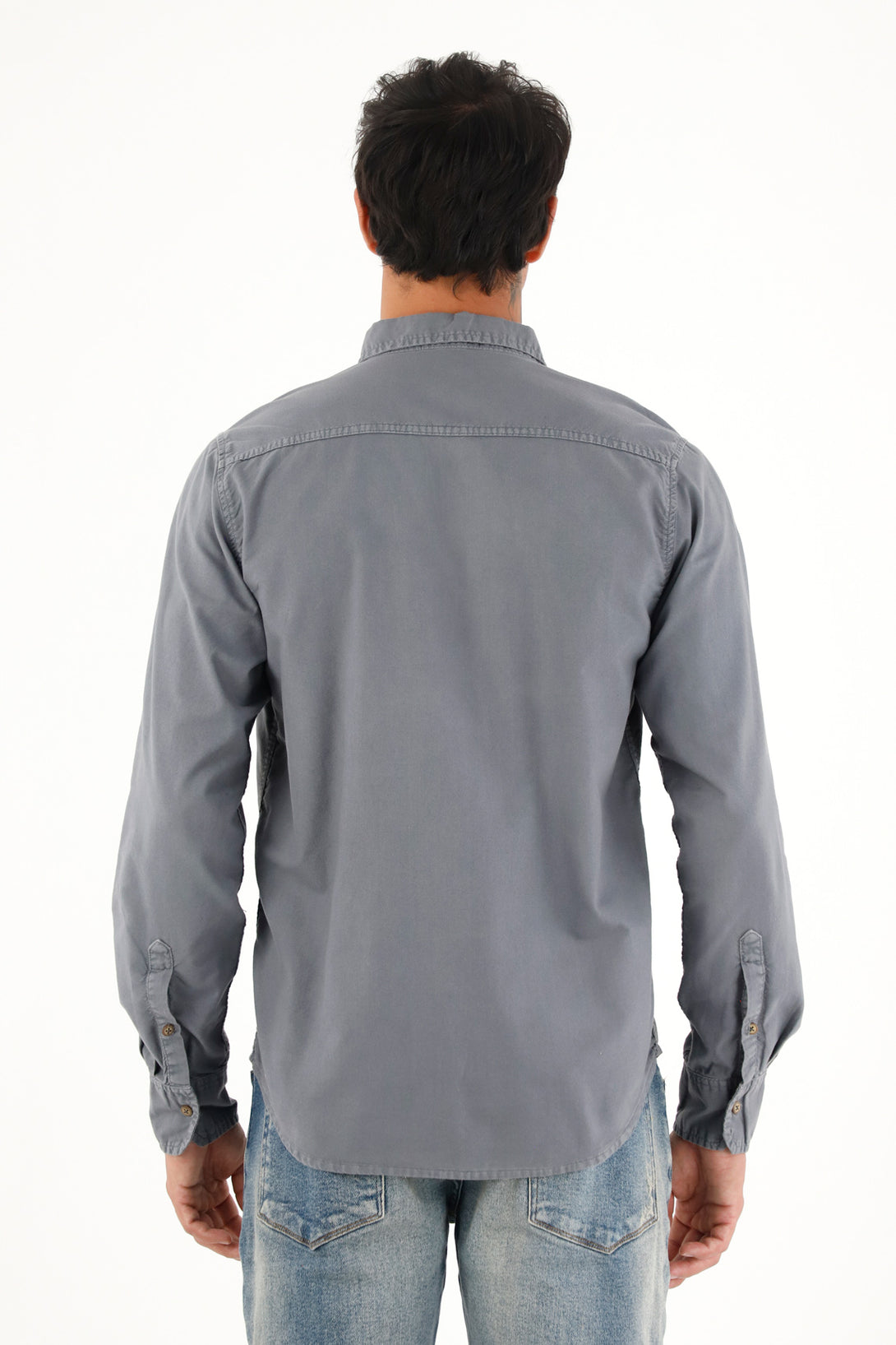 Camisa Oxford manga larga azul para hombre