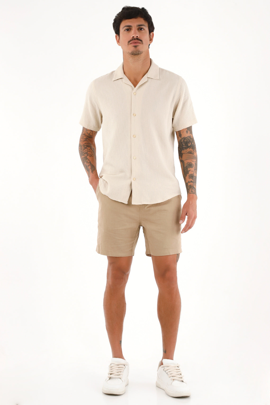 Men's Off-White Textured Resort Shirt for Stylish Comfort