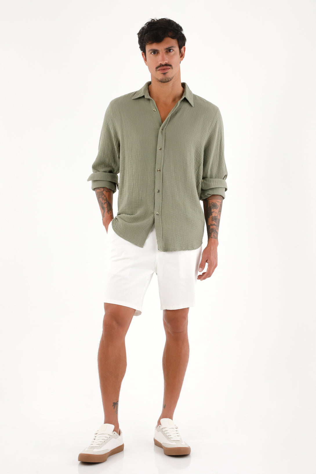 Camisa verde manga larga para hombre