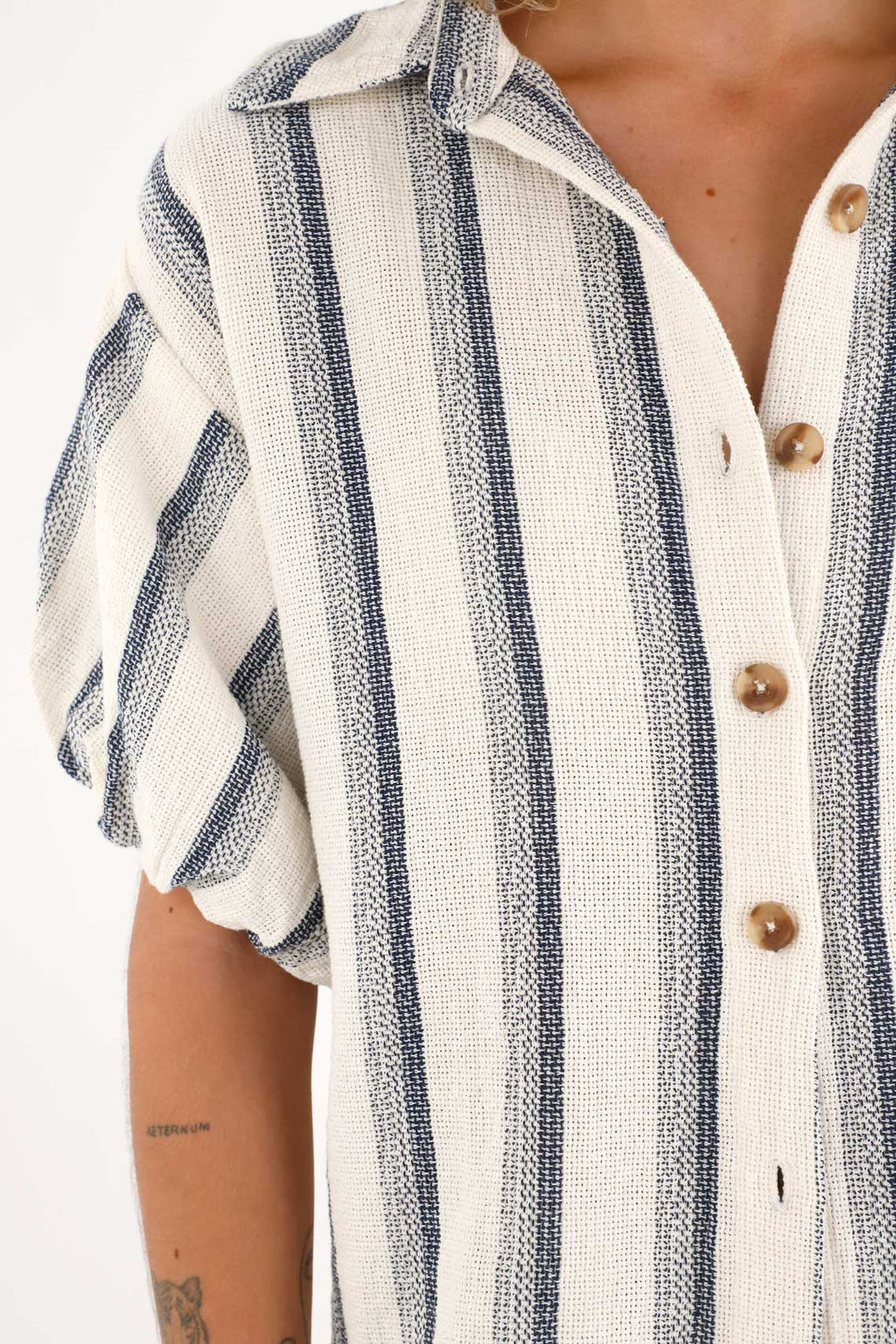 Camisa de manga con volumen a rayas para mujer