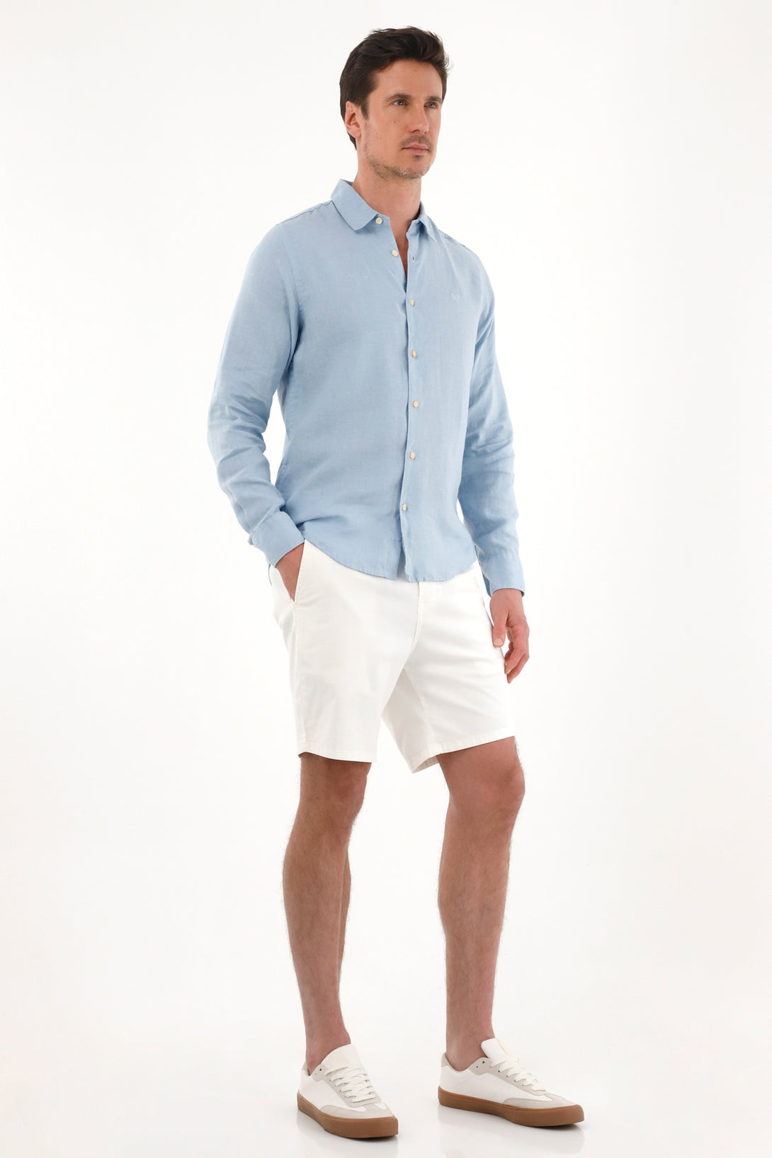 Men's Blue 100% Linen Long Sleeve Shirt