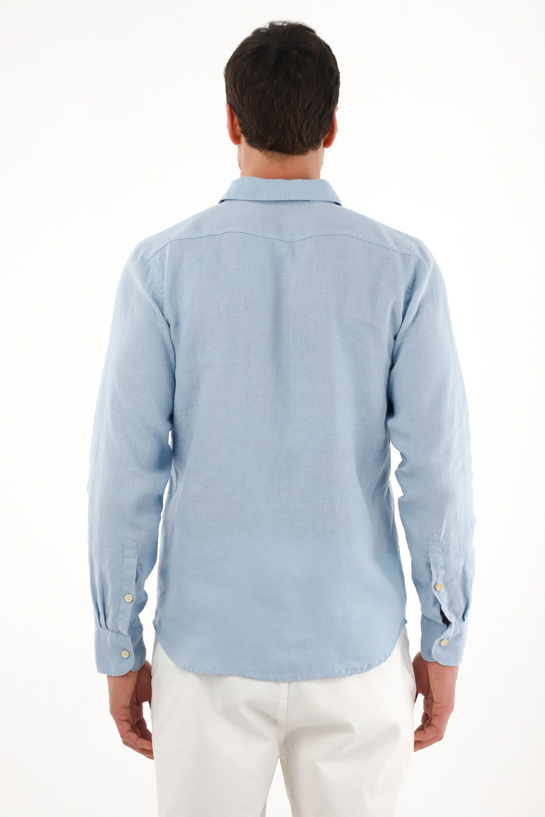Men's Blue 100% Linen Long Sleeve Shirt
