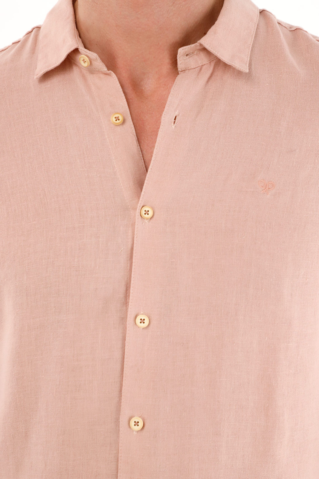 Men's 100% Linen Pink Embroidered Shirt
