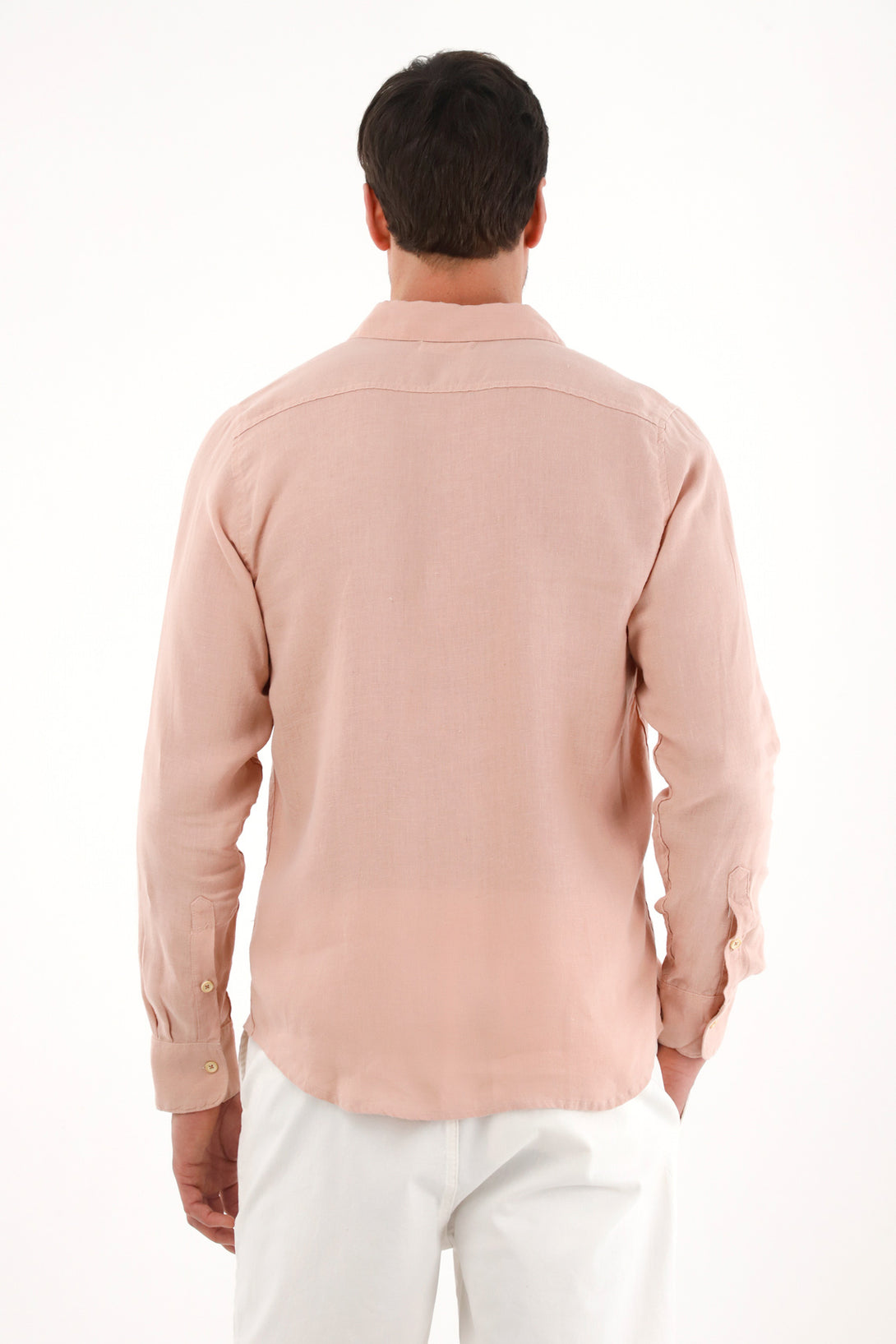 Men's 100% Linen Pink Embroidered Shirt