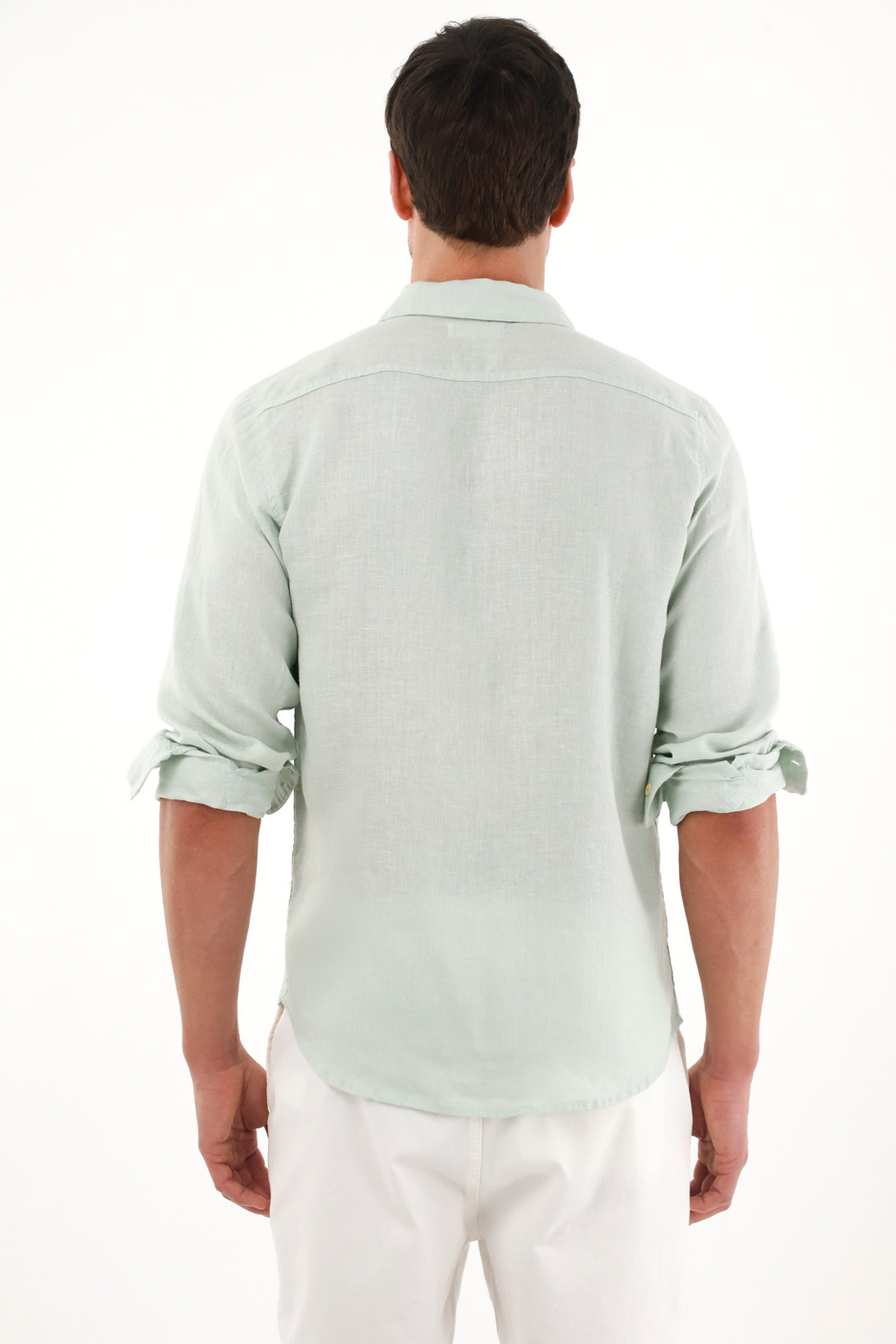 100% Linen Men's Shirt with Green Embroidery