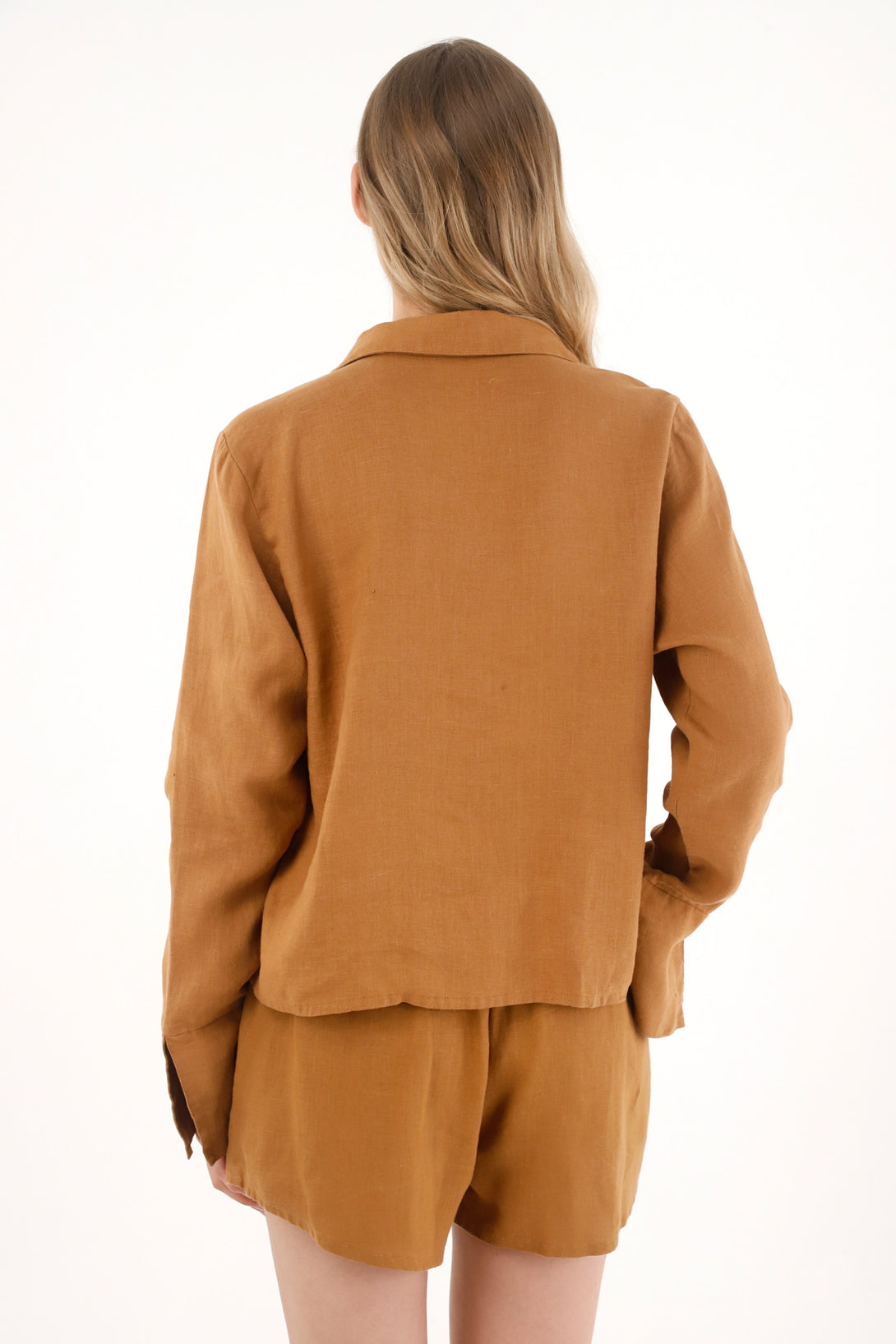 Women's 100% Linen Brown Tie-Front Shirt