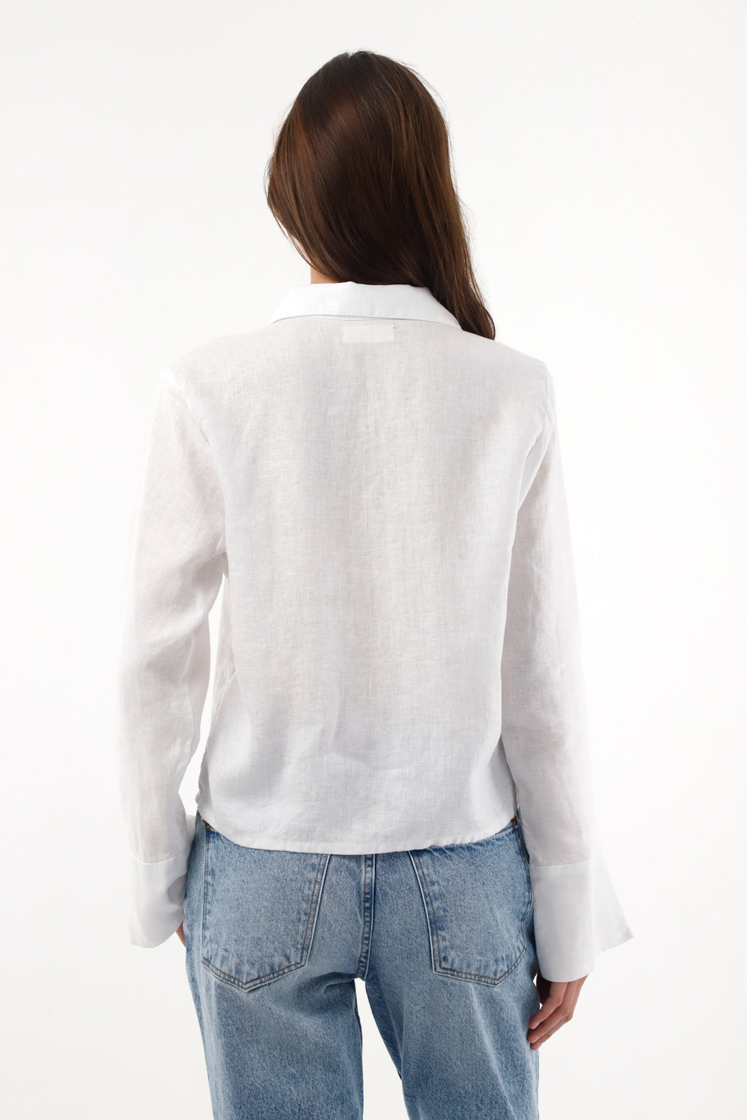 Women's 100% Linen Shirt with Front Ties in White