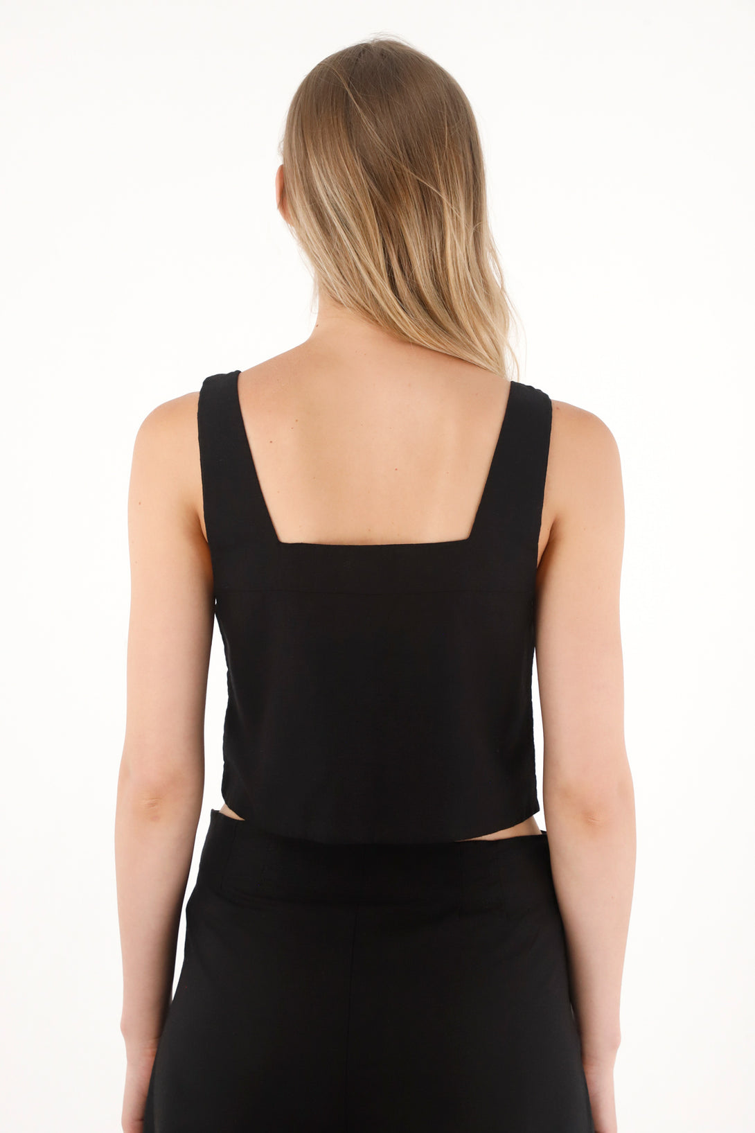 Camisa crop en 100% lino negra para mujer