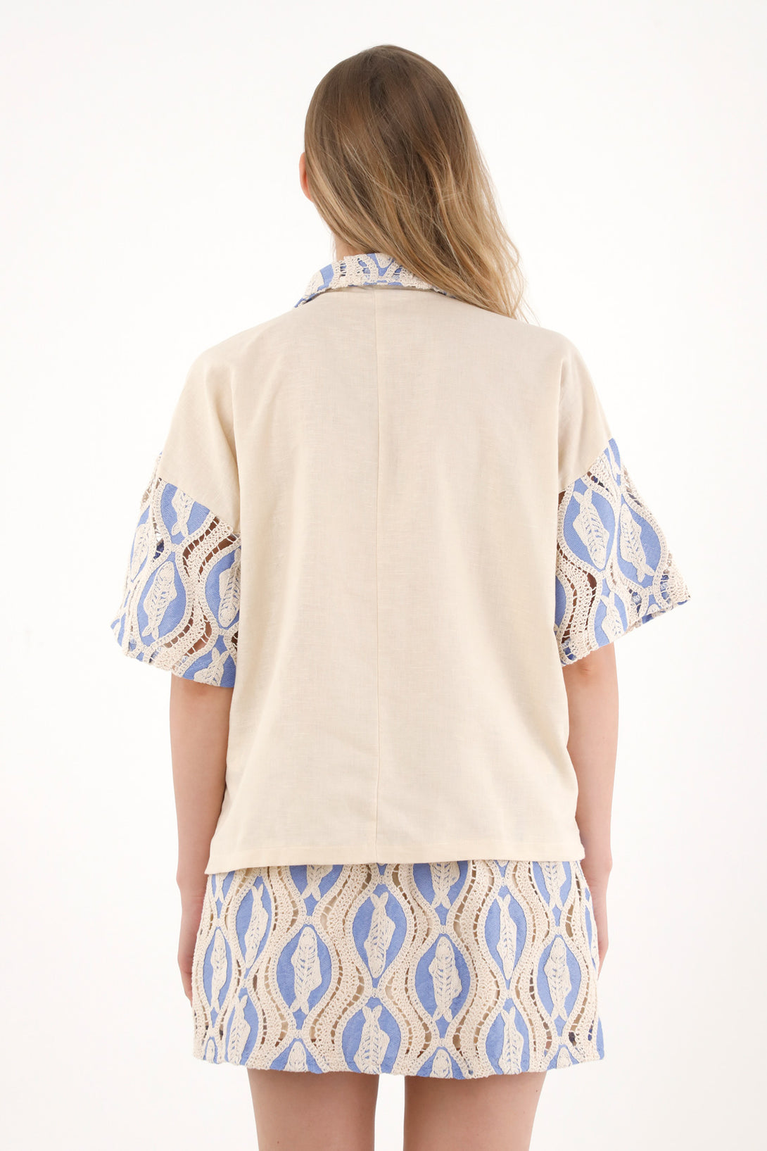 Women's Short Sleeve Woven Fish Design Shirt