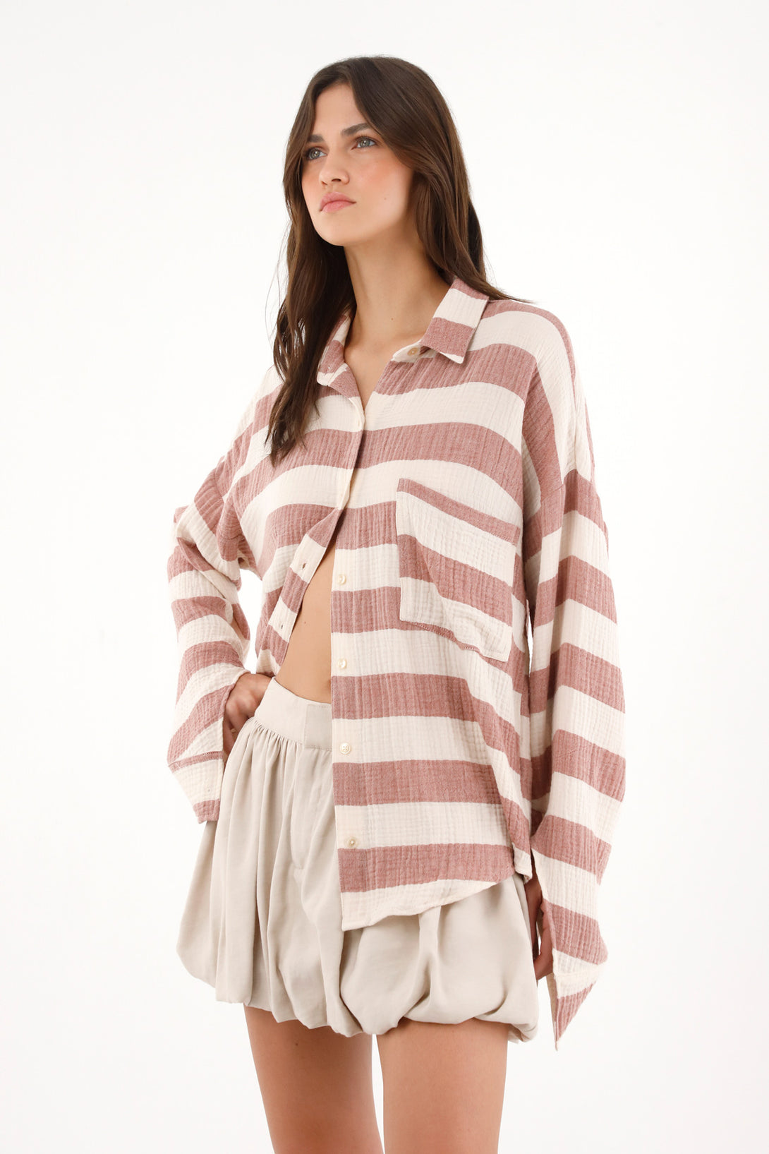 Camisa con estampado a rayas amplia para mujer