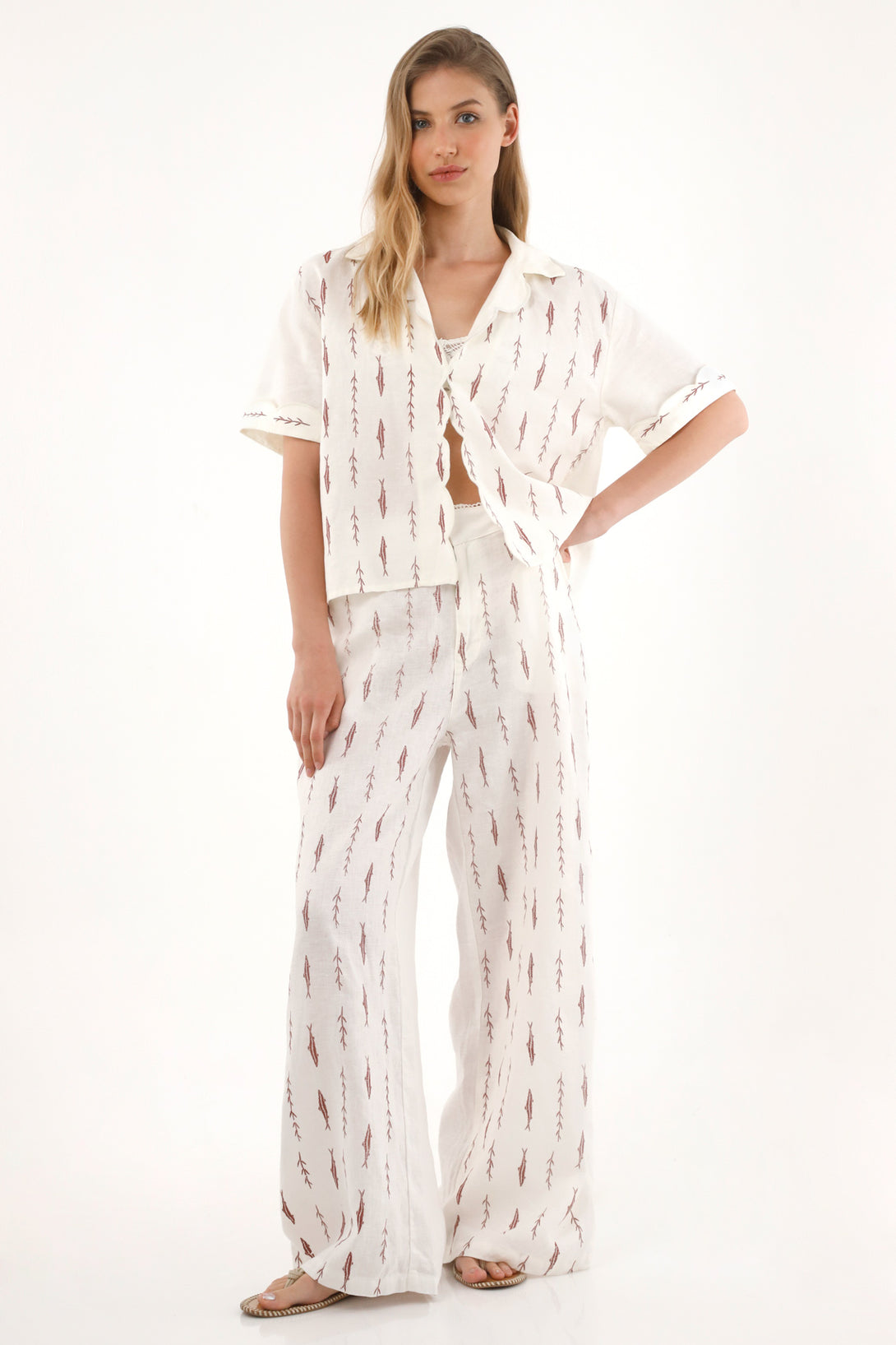 Camisa manga corta con estampado de peces para mujer