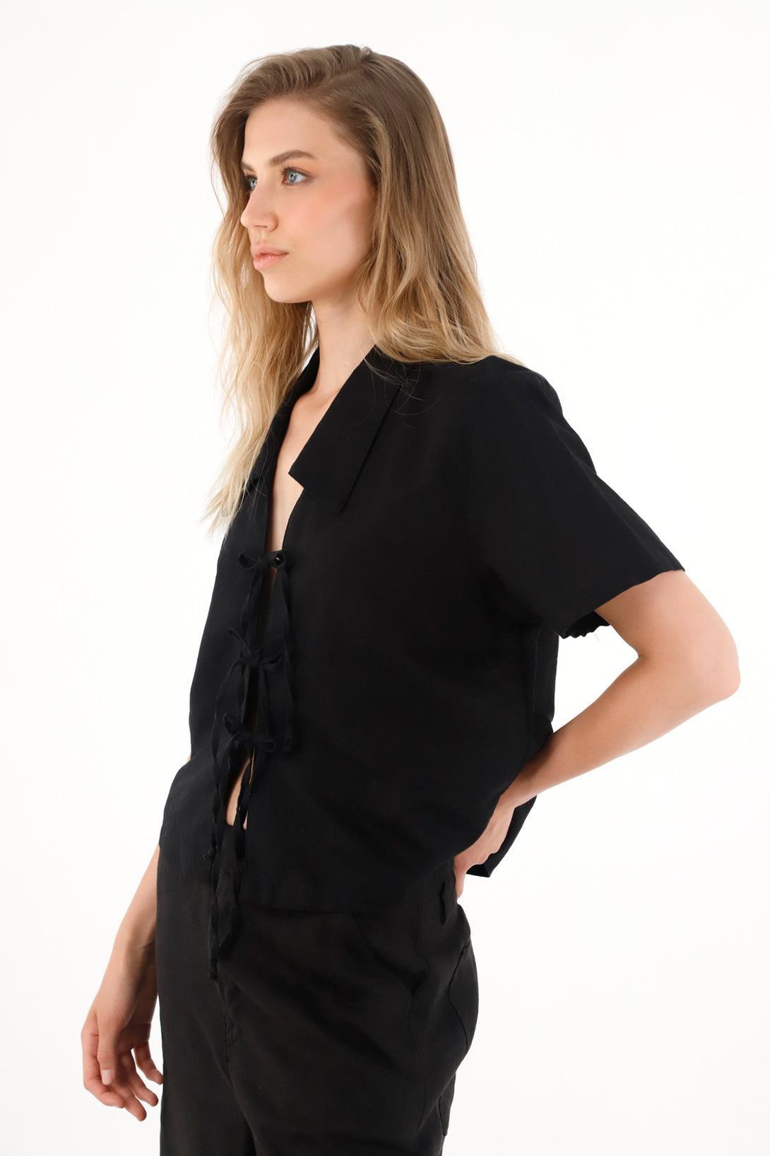 Women's 100% Linen Black Shirt