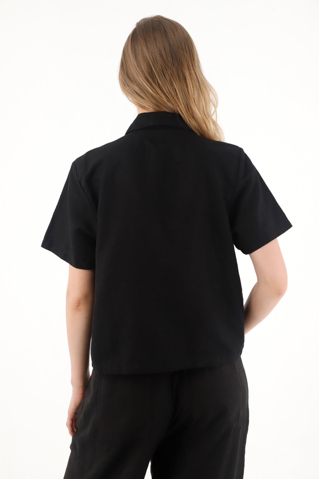 Women's 100% Linen Black Shirt