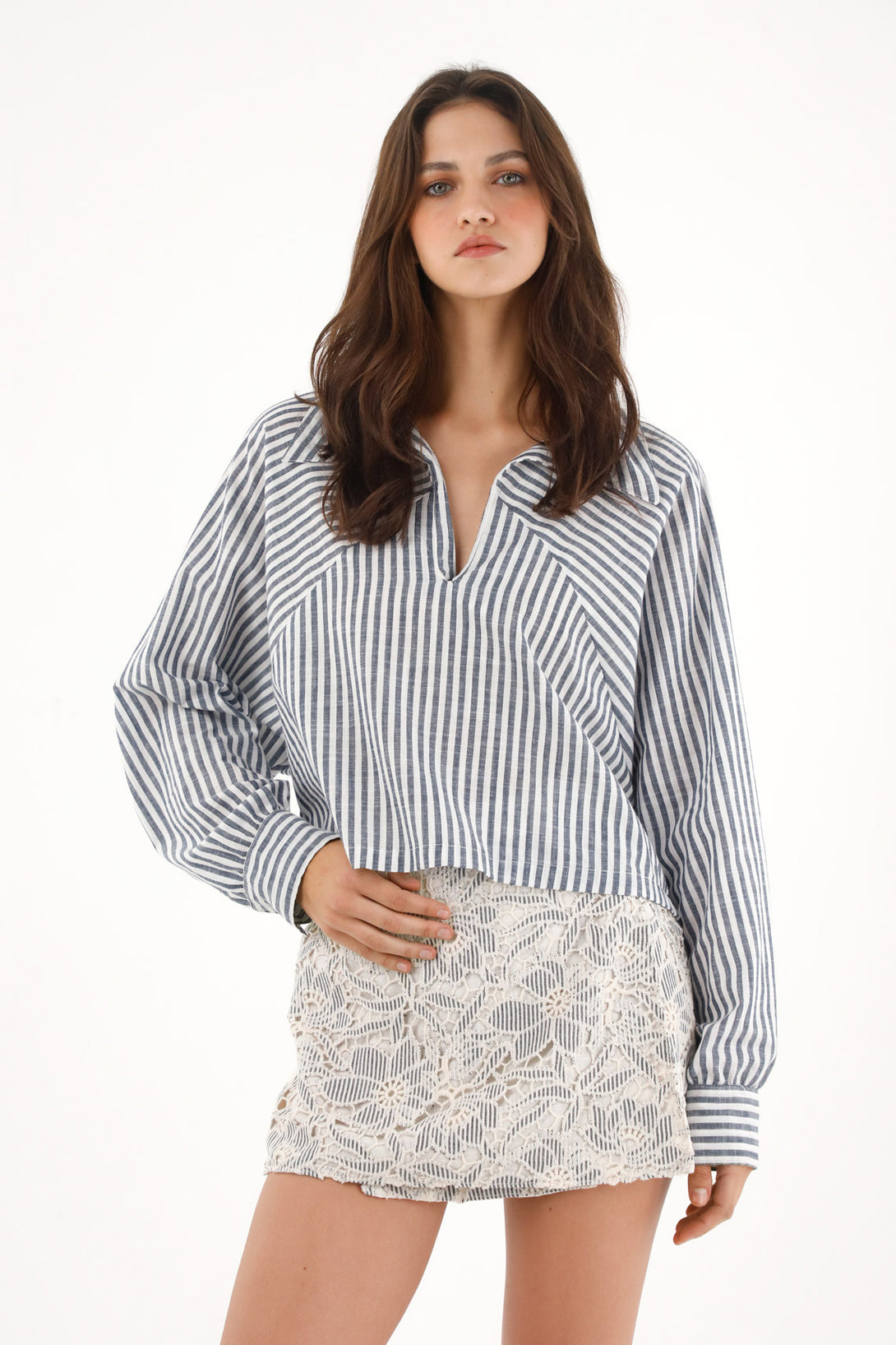 Women's Striped Long Sleeve Poplin Shirt