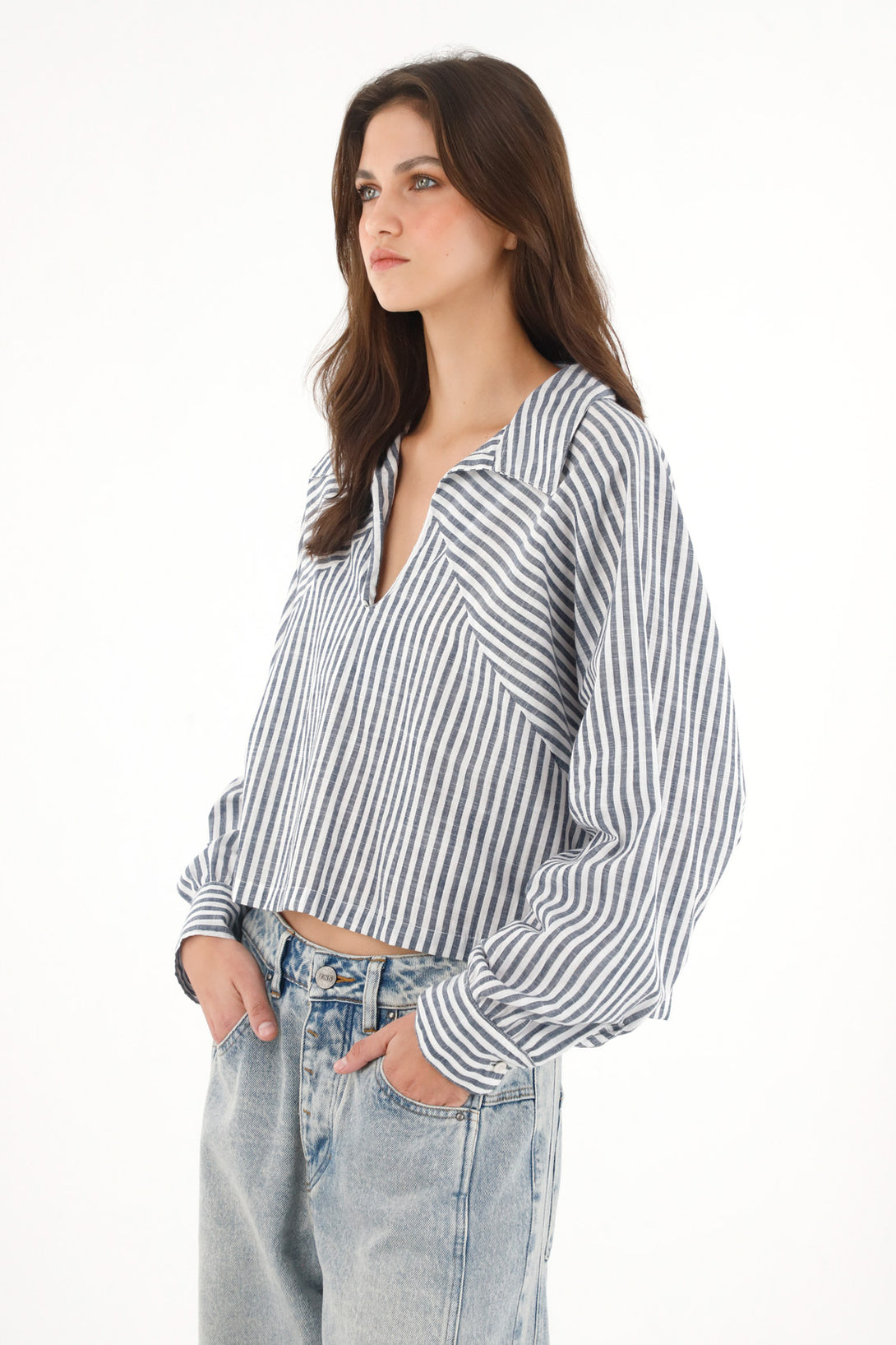 Women's Striped Long Sleeve Poplin Shirt