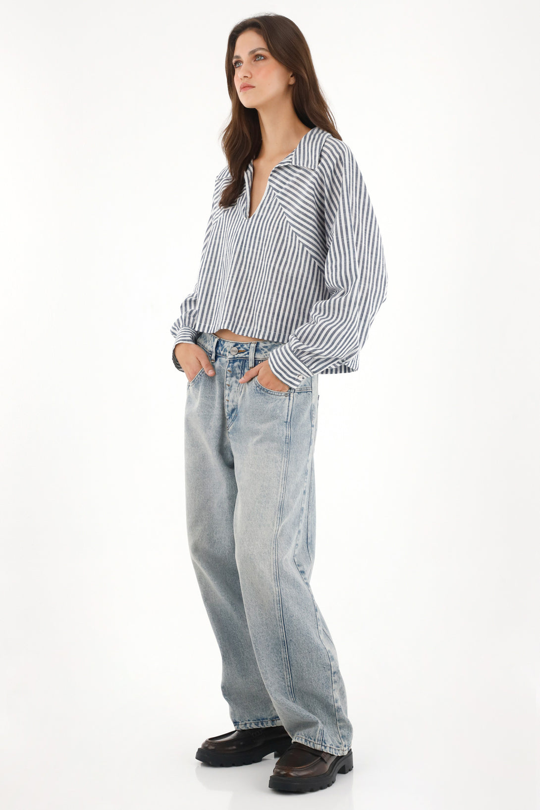 Women's Striped Long Sleeve Poplin Shirt