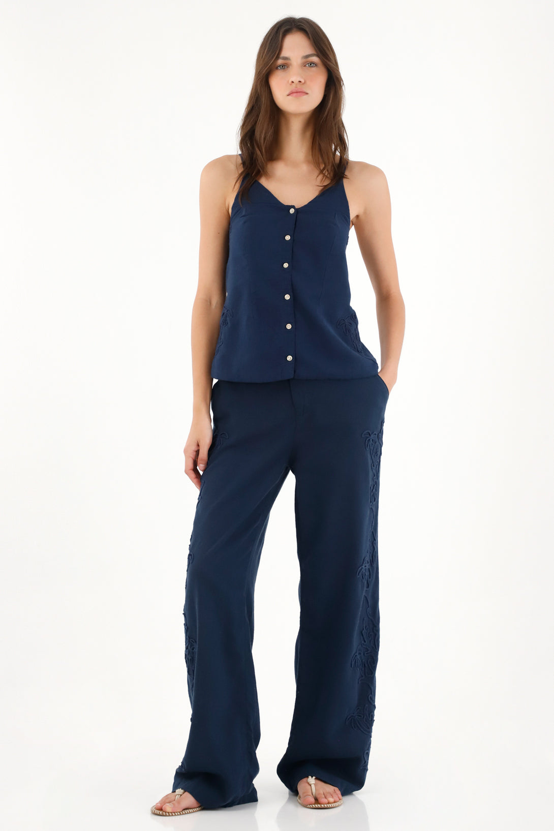 Women's Blue Embroidered Strap Shirt