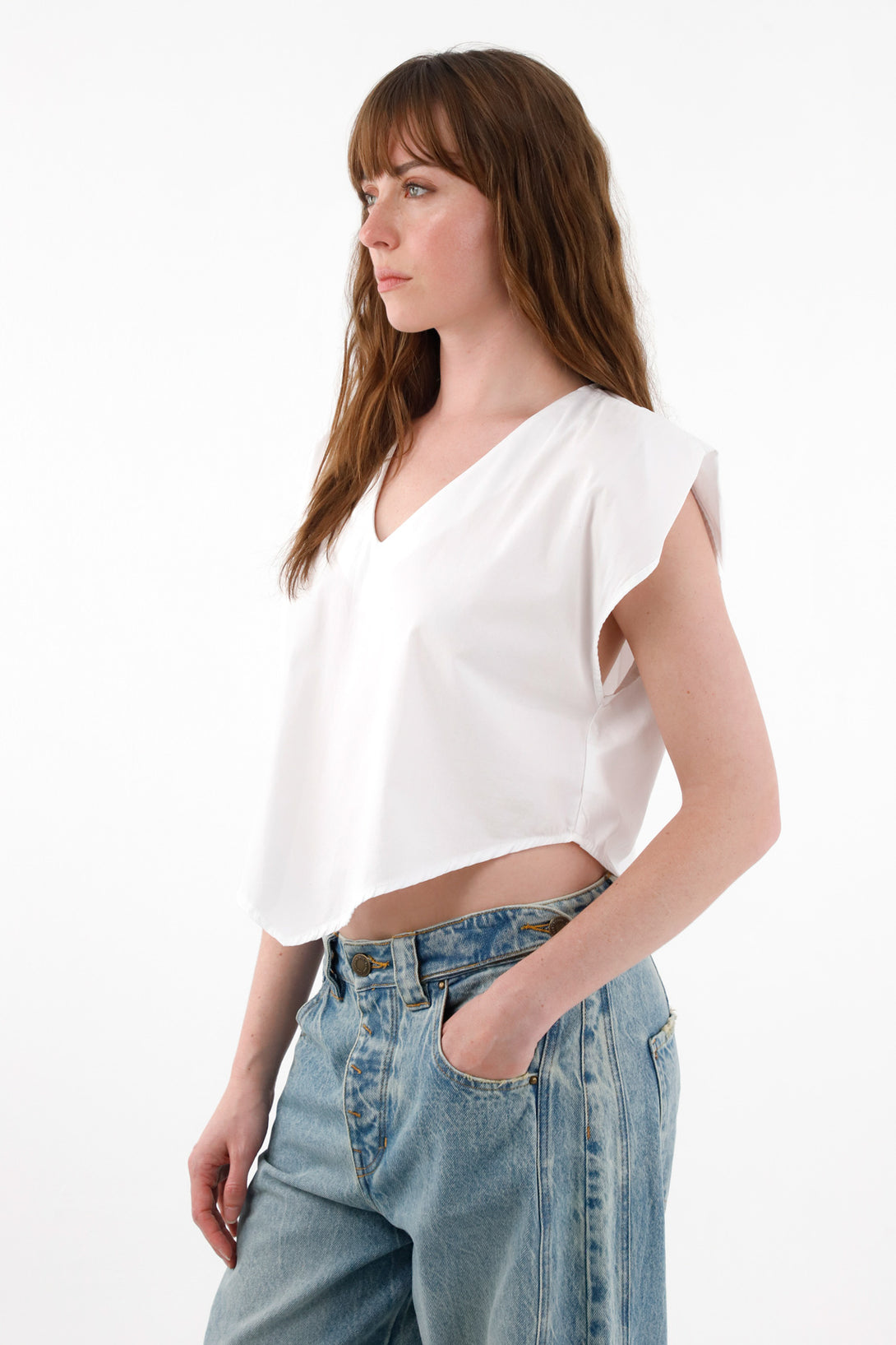 Women's White Sleeveless V-Neck Shirt
