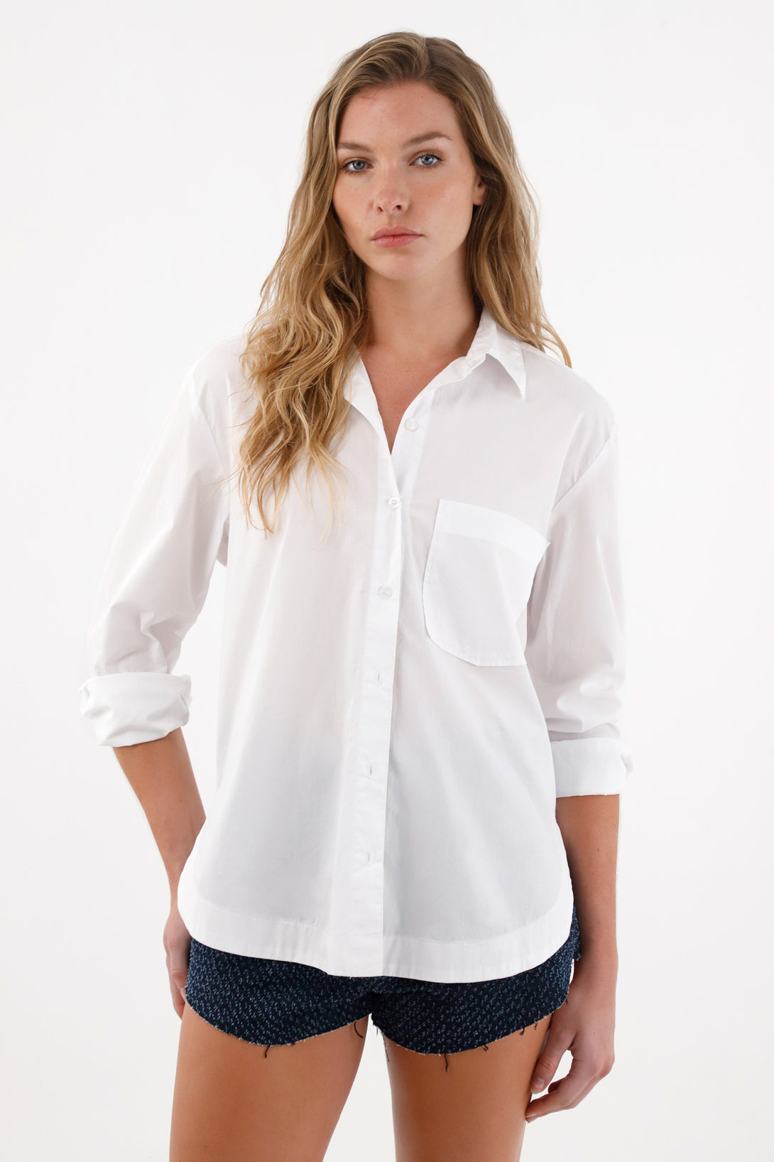 Camisa amplia en 100% algodón blanca para mujer