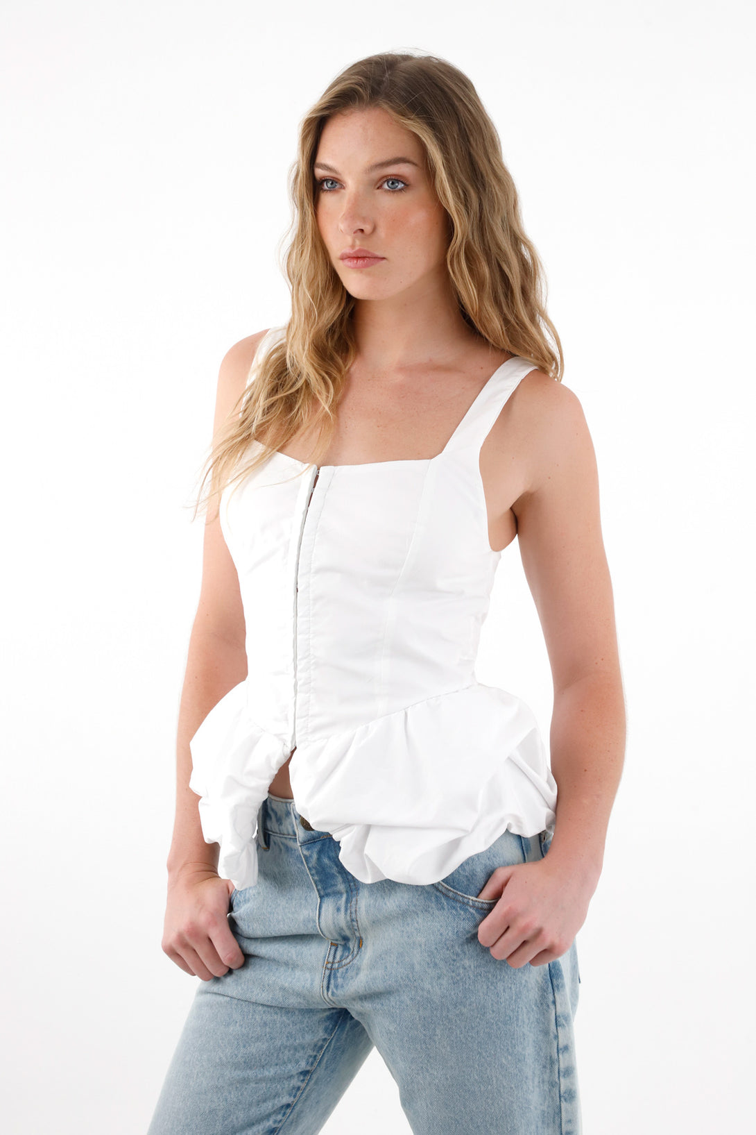 Women's White Corset-Style Strap Shirt