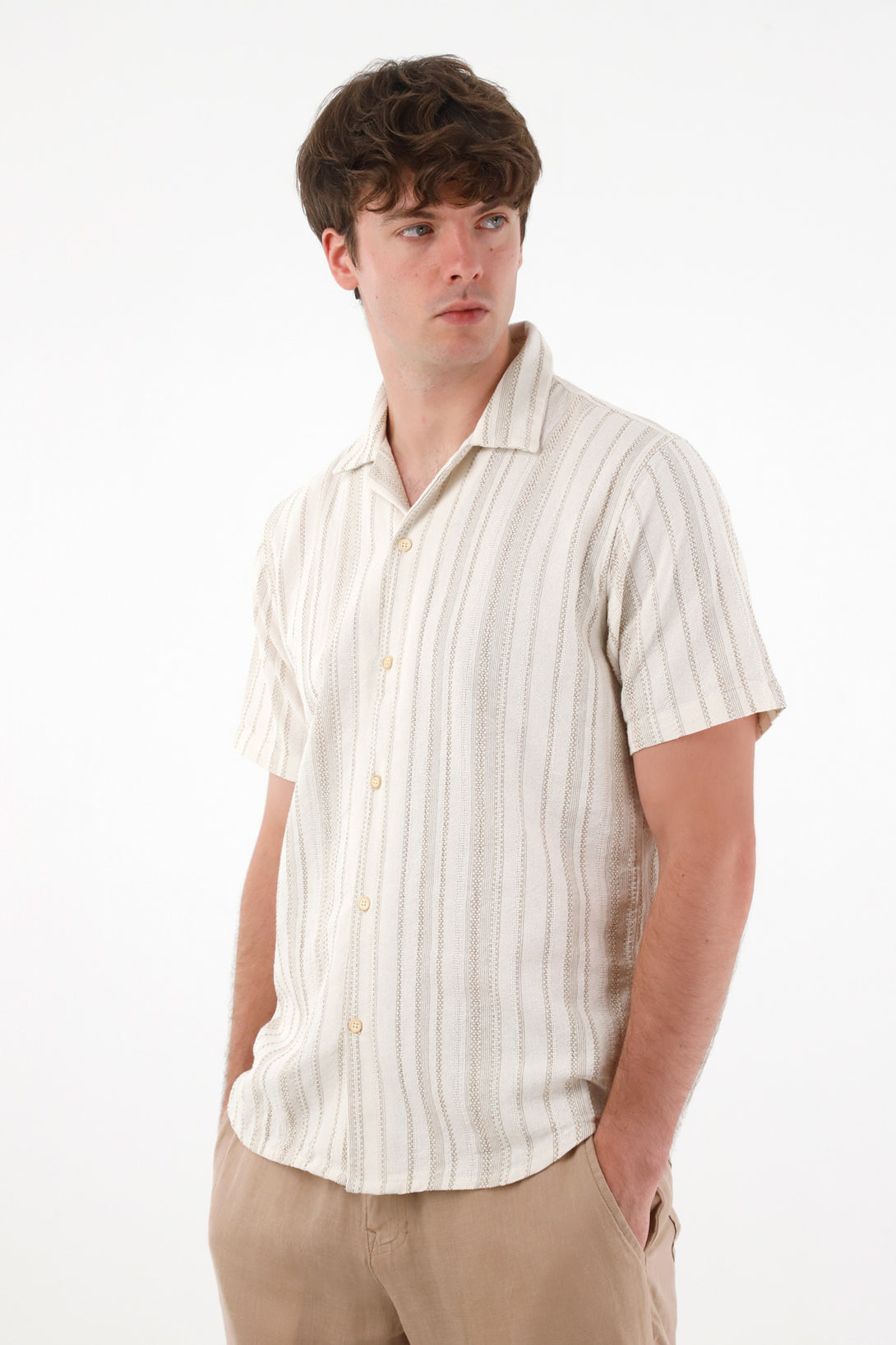 Men's Short Sleeve Cream Shirt