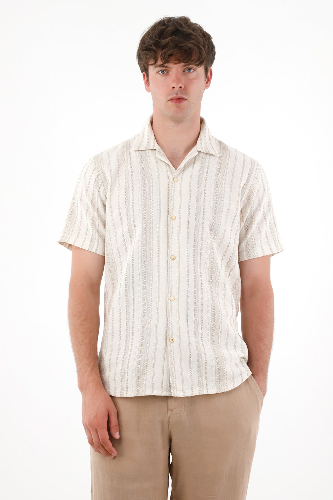 Men's Short Sleeve Cream Shirt