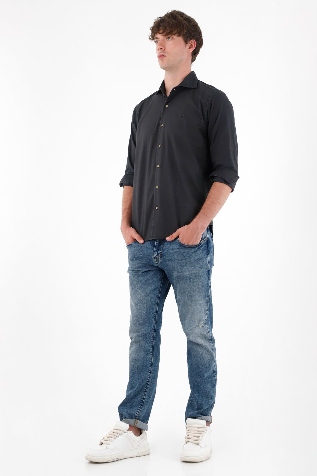 Camisa manga larga negra para hombre
