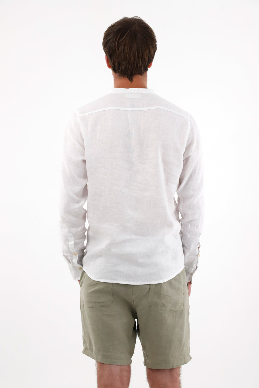 White 100% Linen Men's Nehru Collar Shirt