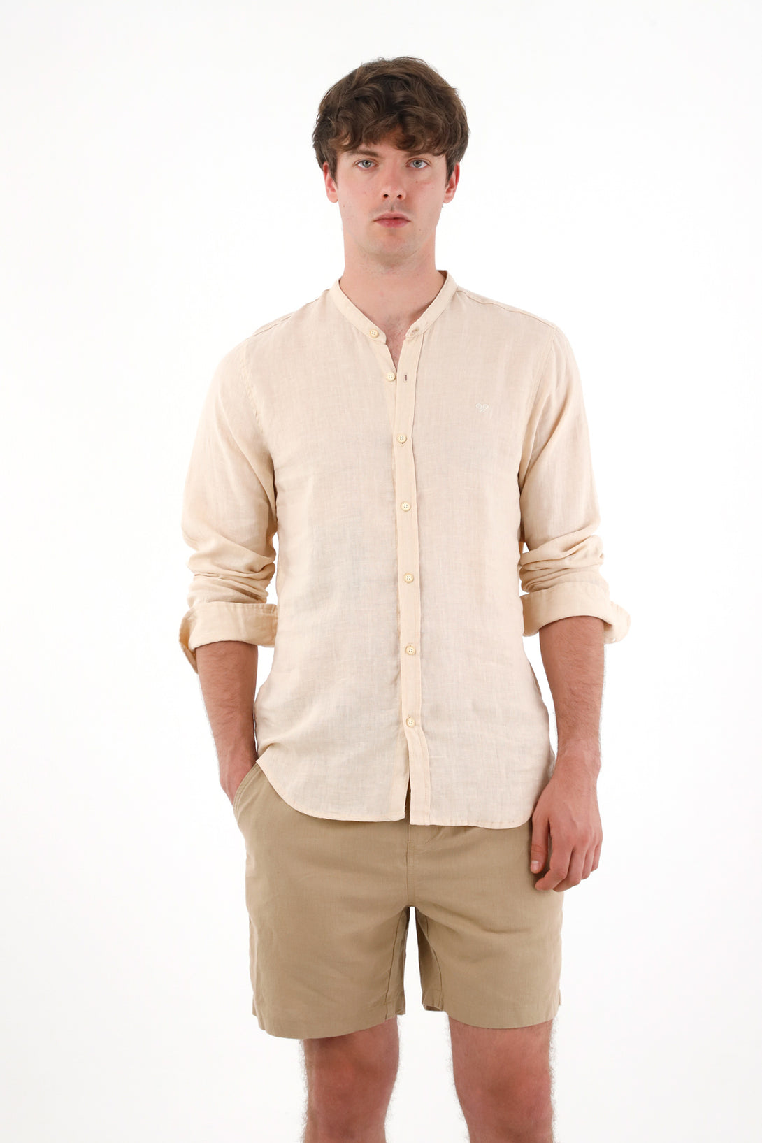 Camisa manga larga a rayas crudo para hombre