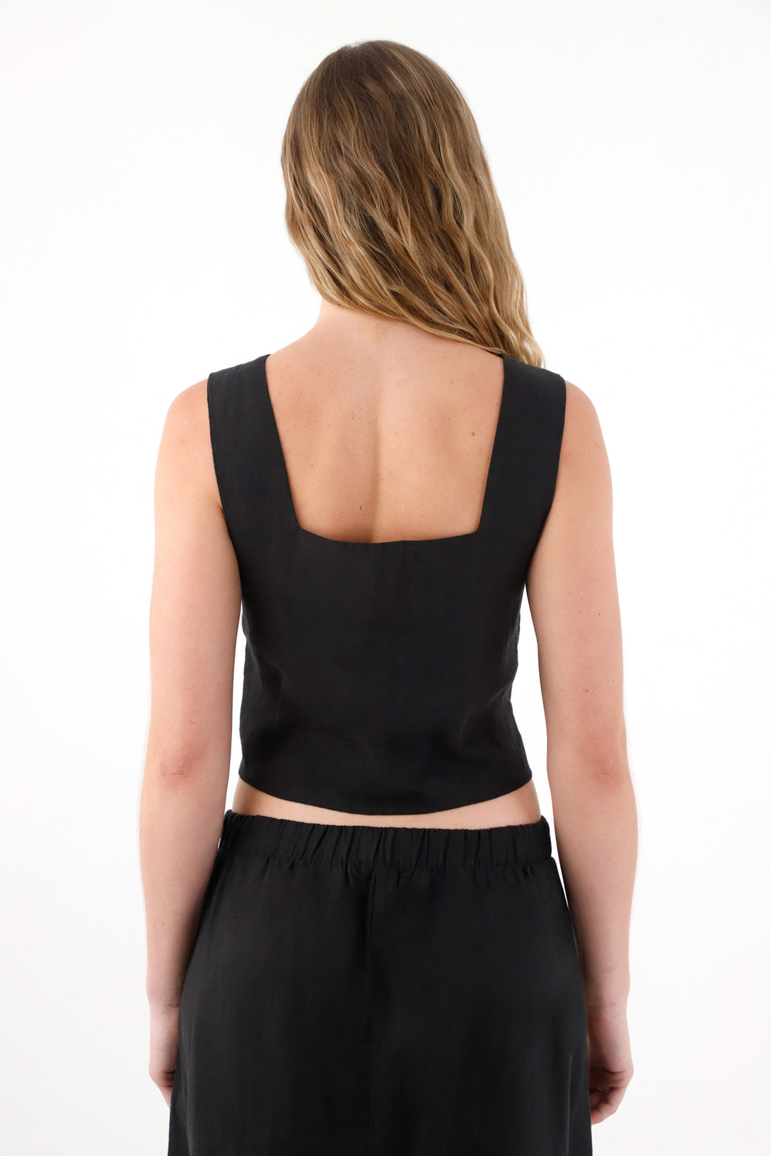 Camisa tipo corsé en lino 100% negra para mujer